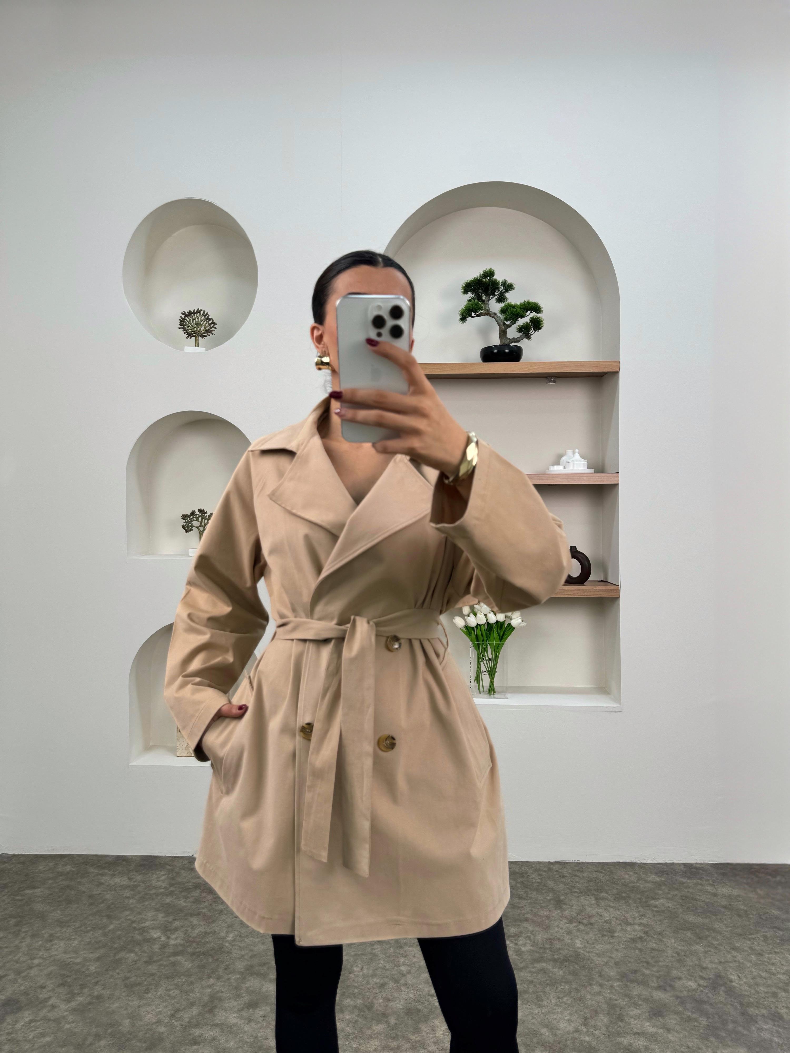 Anabel Bej Kemerli Orta Boy Astarsız TrençkotGausKABANGU00903537