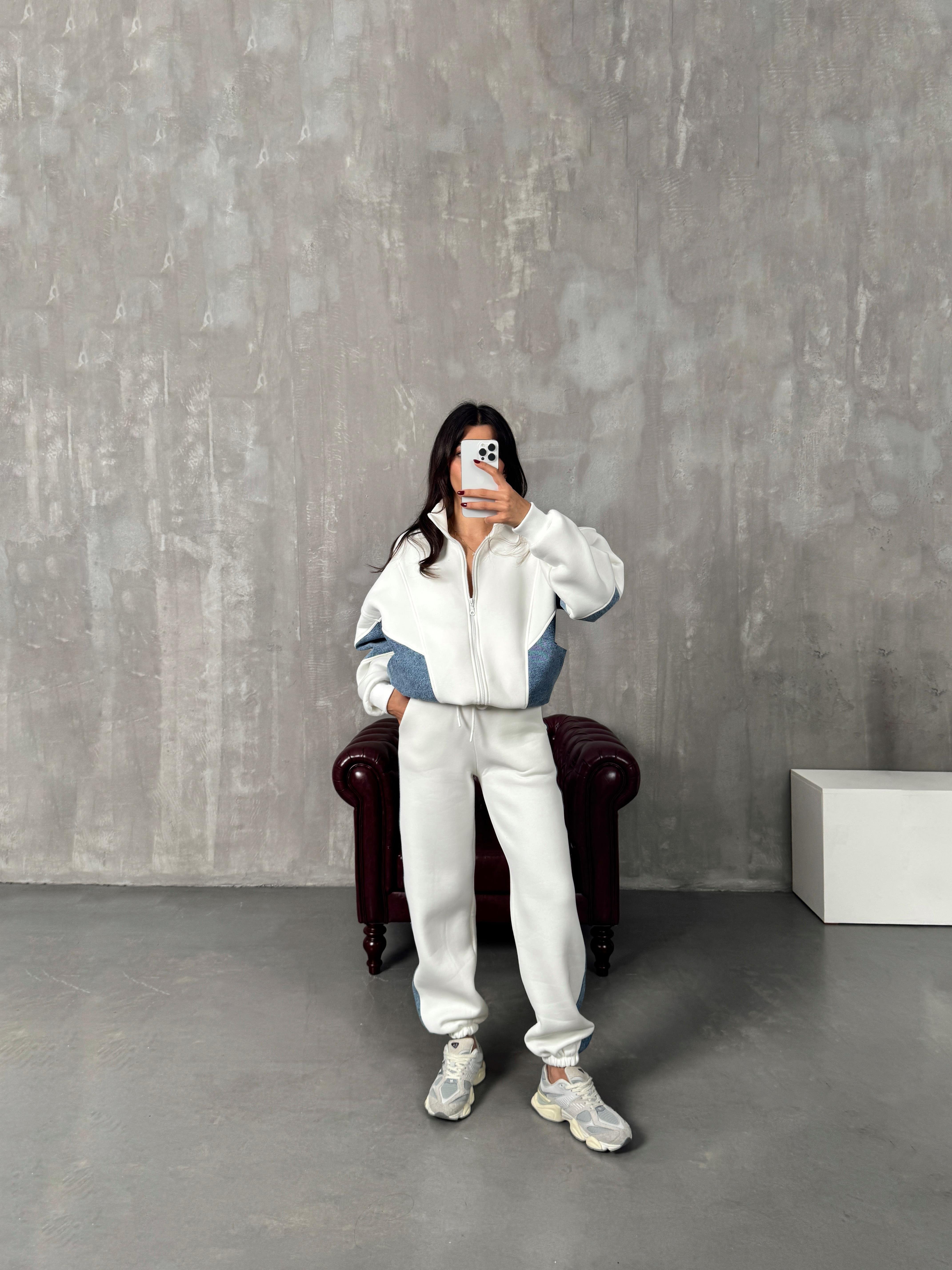 Lome Beyaz Denim Karışımlı Şardonlu Oversize TakımGausTAKIMGU00903864