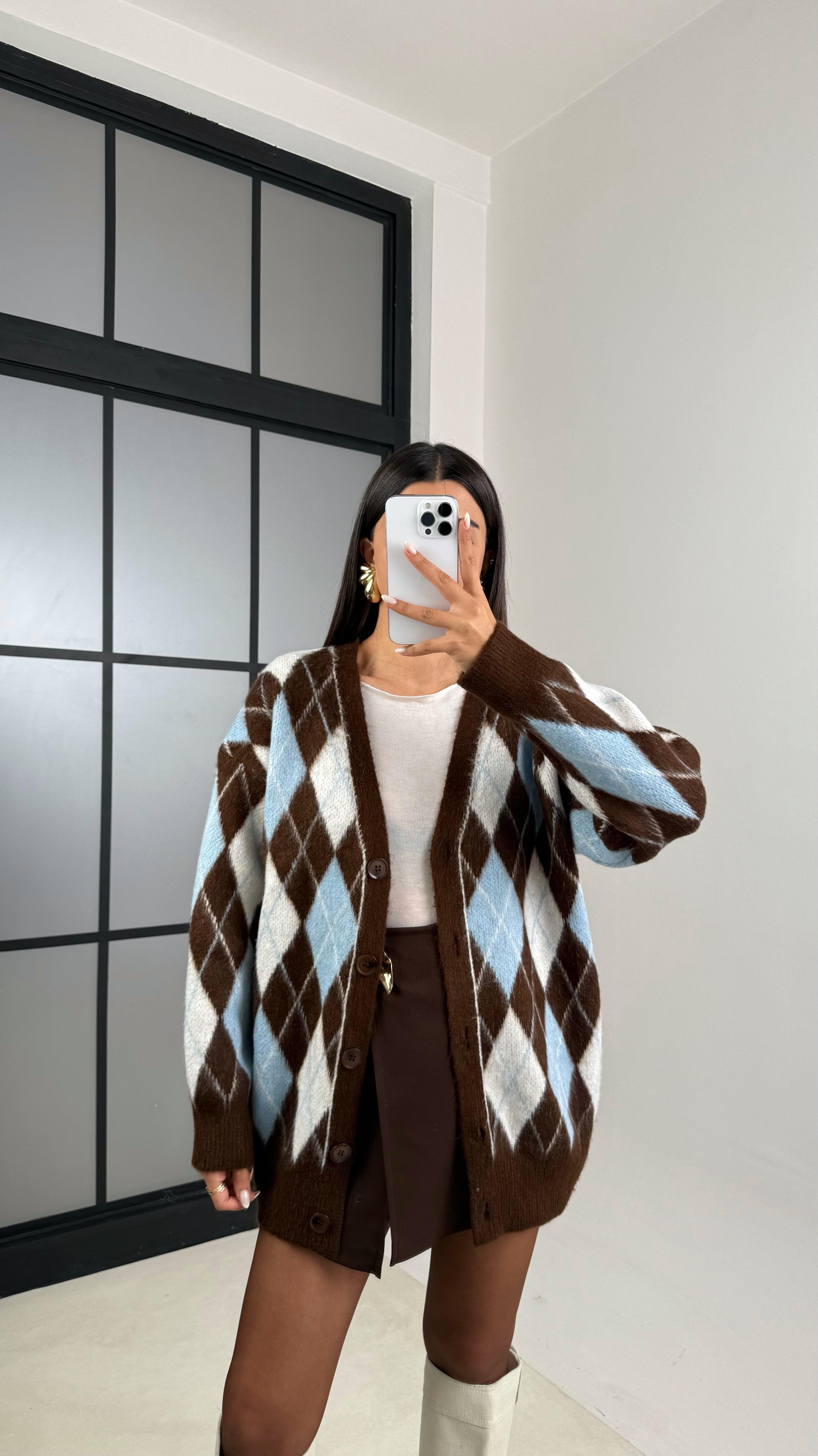 Mavi Baklava Desenli Düğmeli Hırka GAUS-00493GAUSHIRKAGAUS-00493