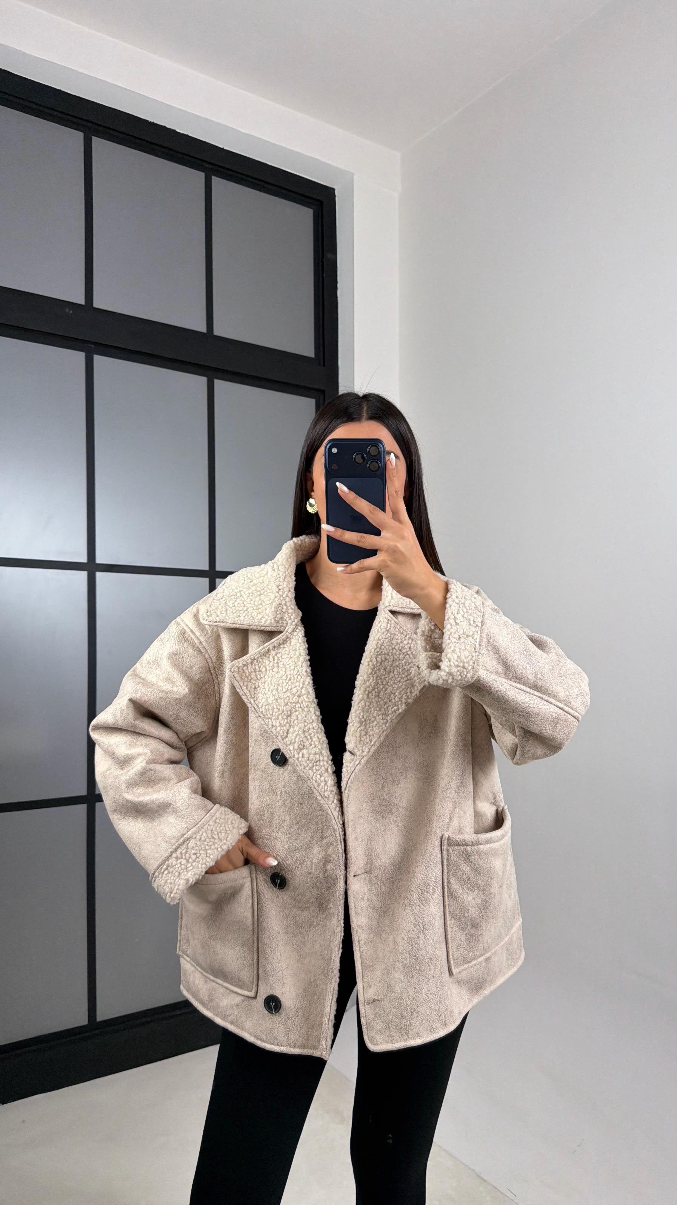 Taş İçi Kürk Detaylı Cepli Süet Mont GAUS-00631GAUS الجواكيت GAUS-00631