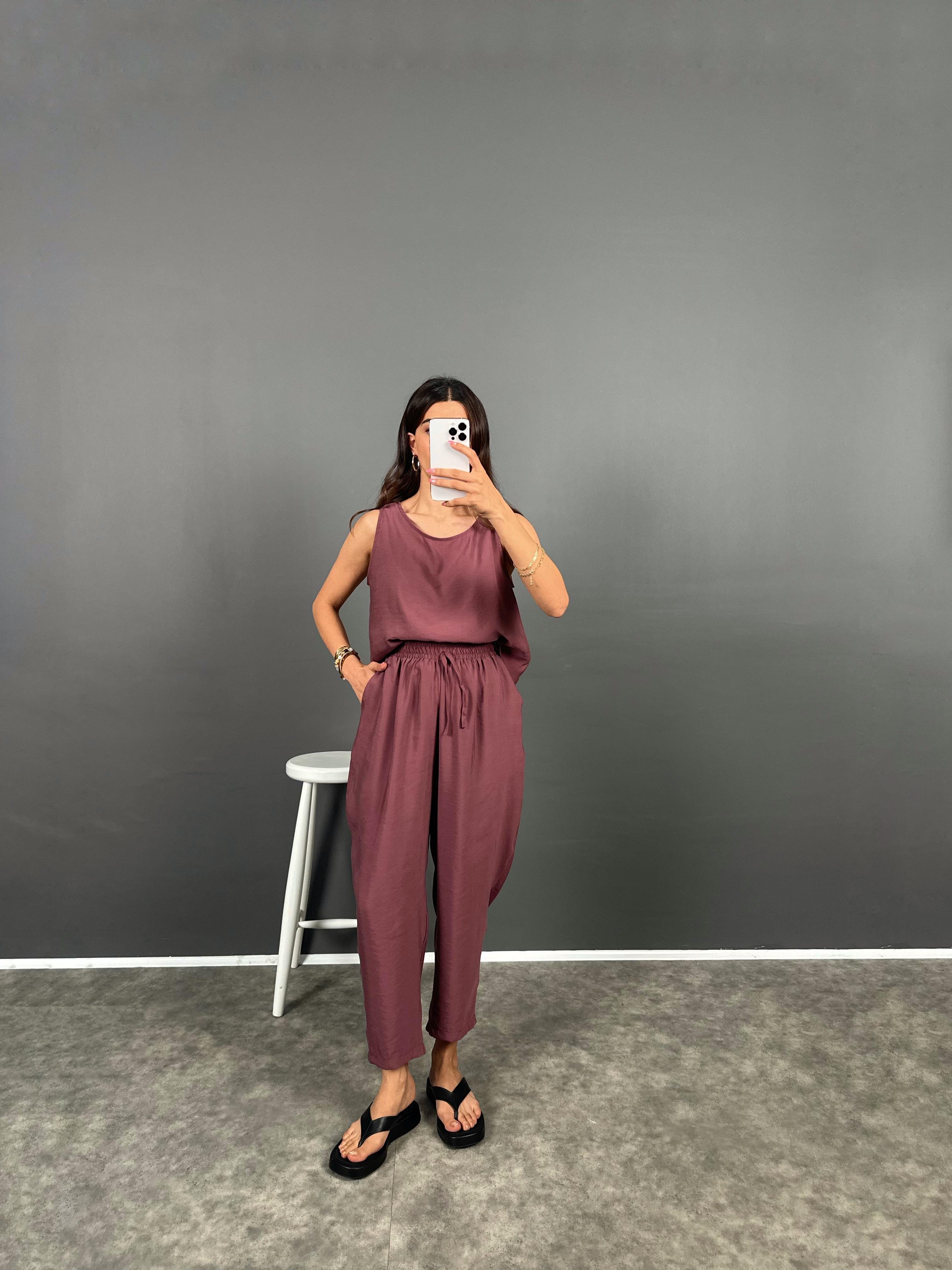 Viro Bordo İthal Kumaş Harem Pantolon Bluz İkili TakımGausTAKIMGU008678