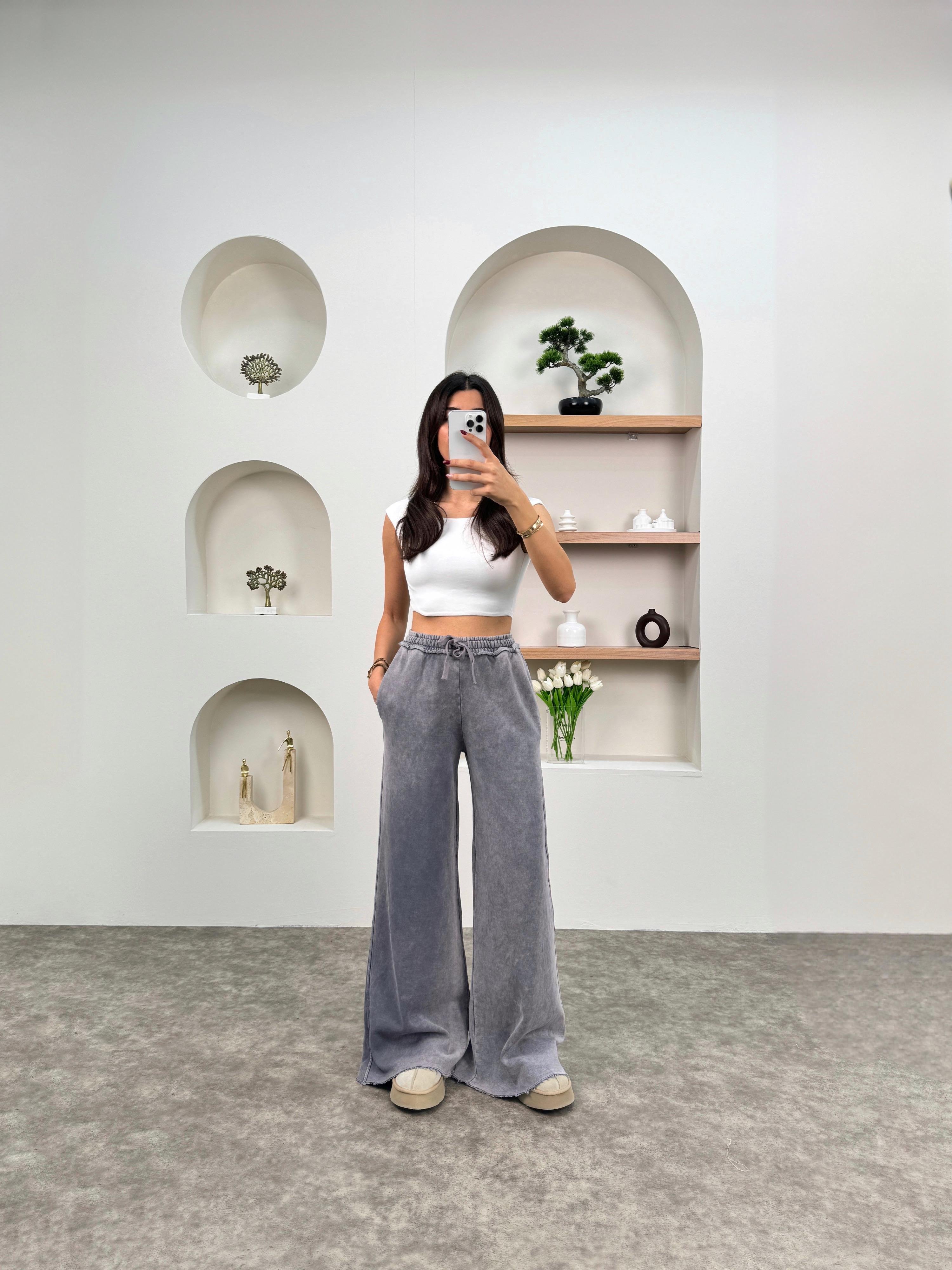 ZR Eskitme Gri Beli Lastikli Eşofman AltıGausEŞOFMANGU00903624