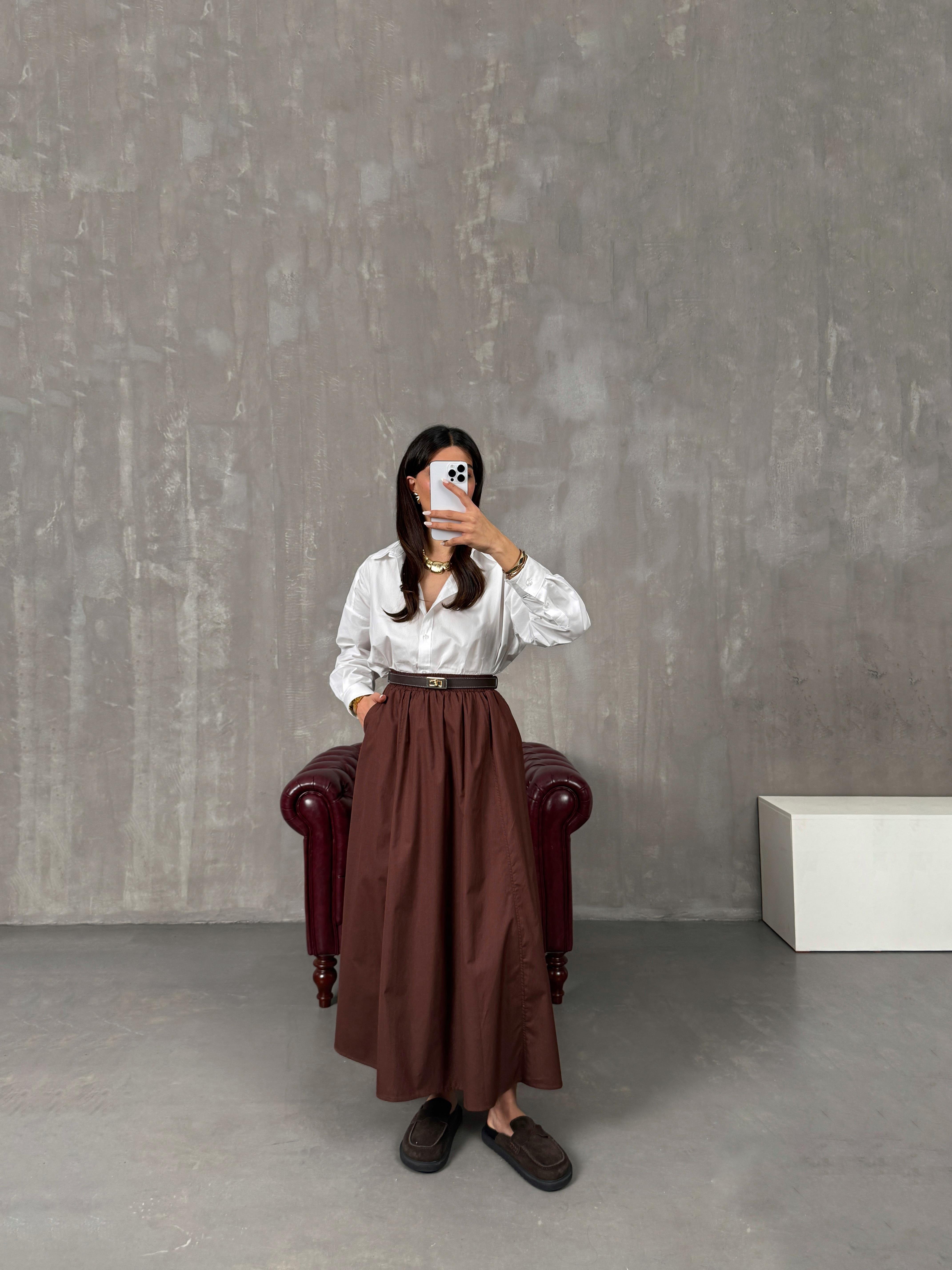 جرايس تنورة قماش بوبلين بني