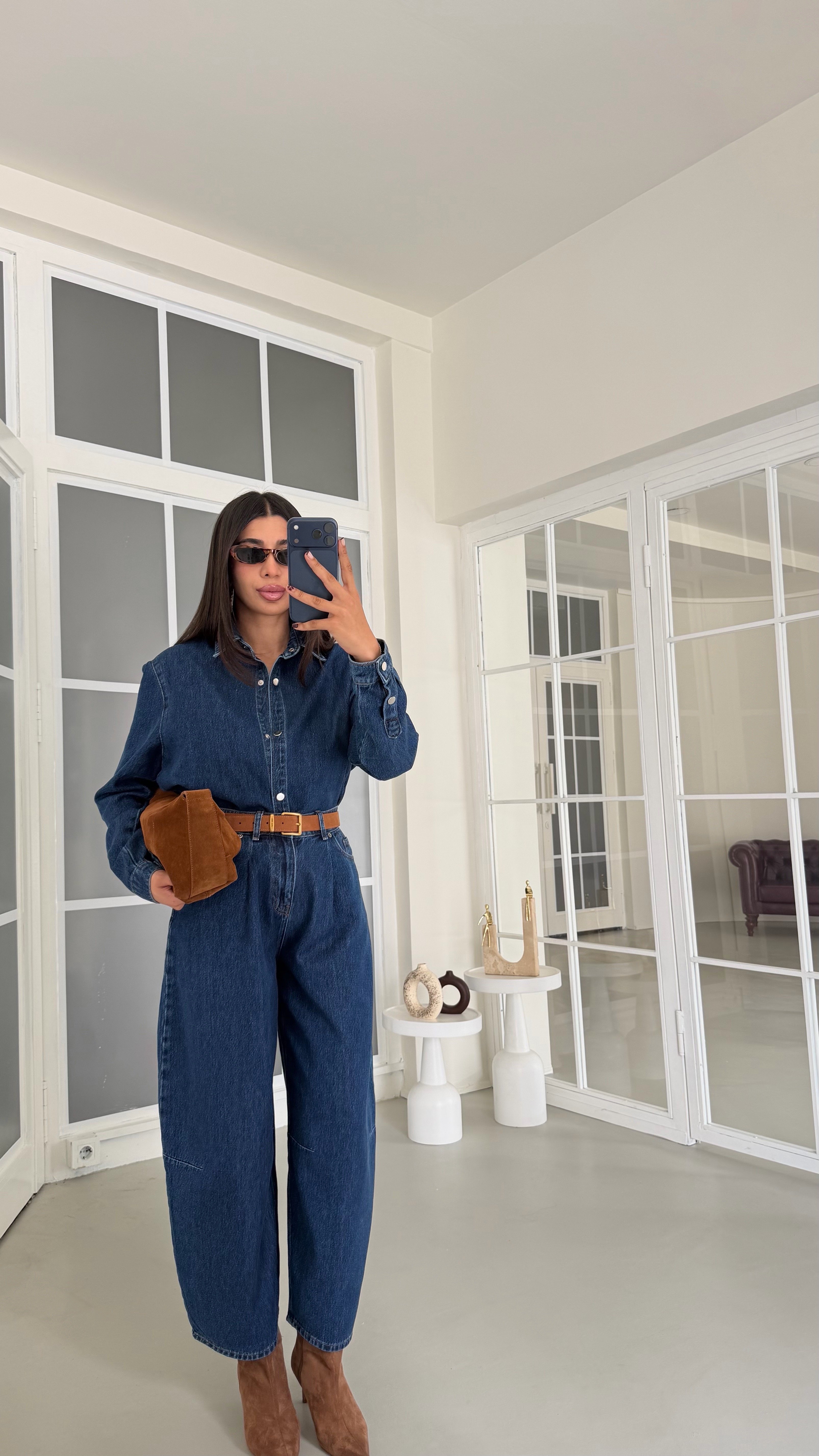 Lacivert Çıtçıt Düğmeli Gömlek Pantalon Denim Takım GAUS-01969GAUSSuitsGAUS-01969