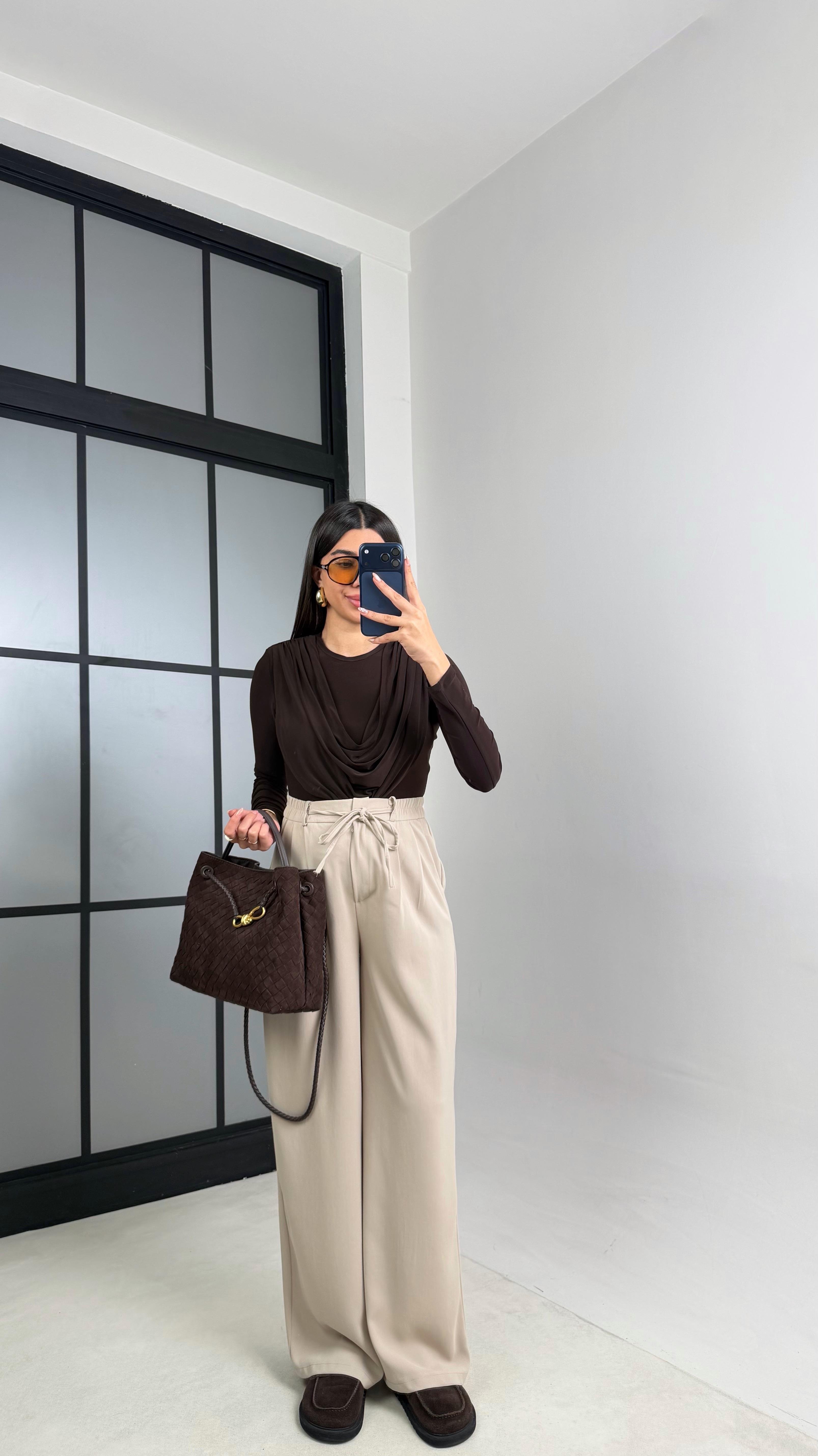 Taş Beli Lastikli Kuşaklı İthal Kumaş Pantolon GAUS-00869GAUSPANTOLONGAUS-00869