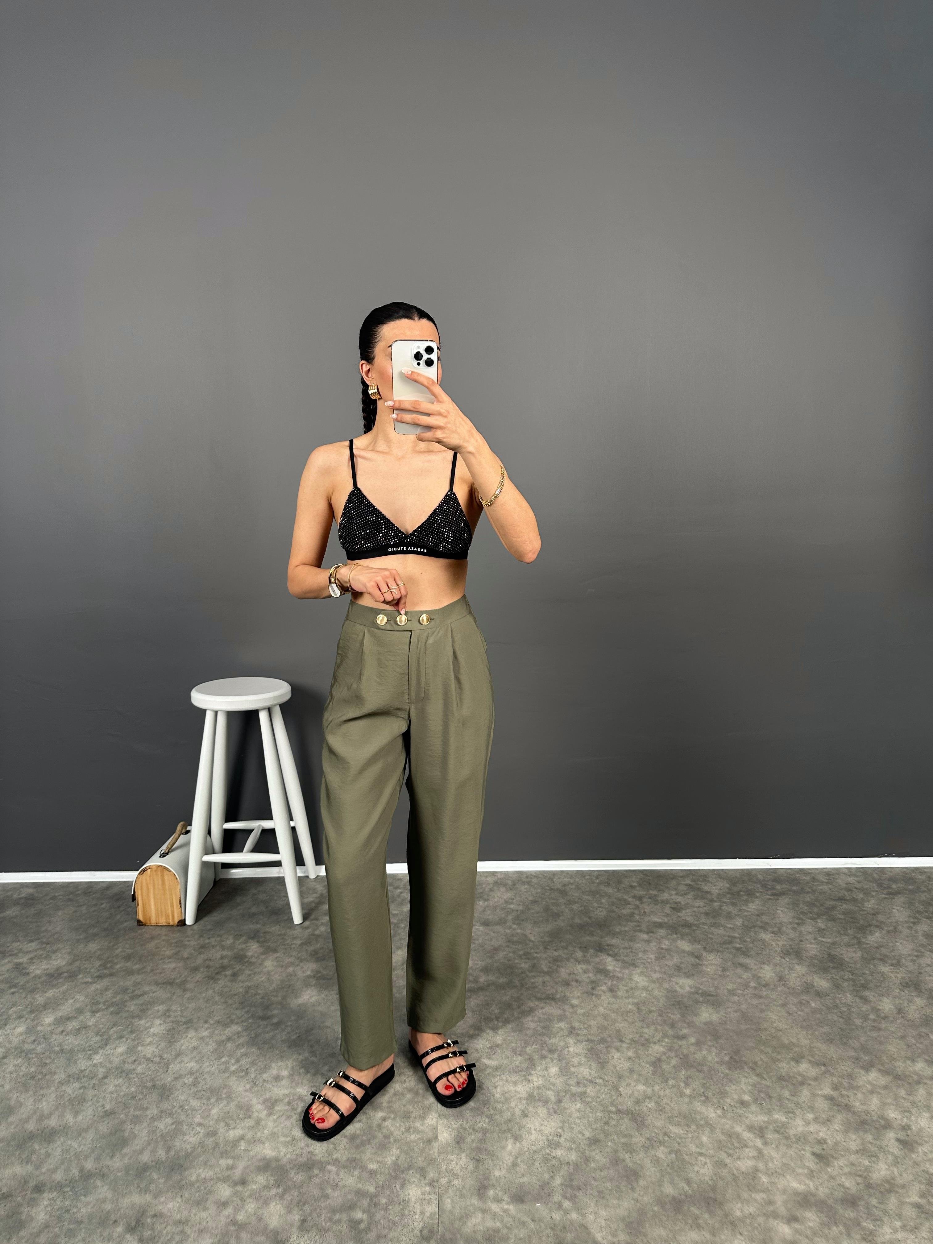 Fortuo Haki Gold Düğmeli Premium PantolonGausPANTOLONGU008271