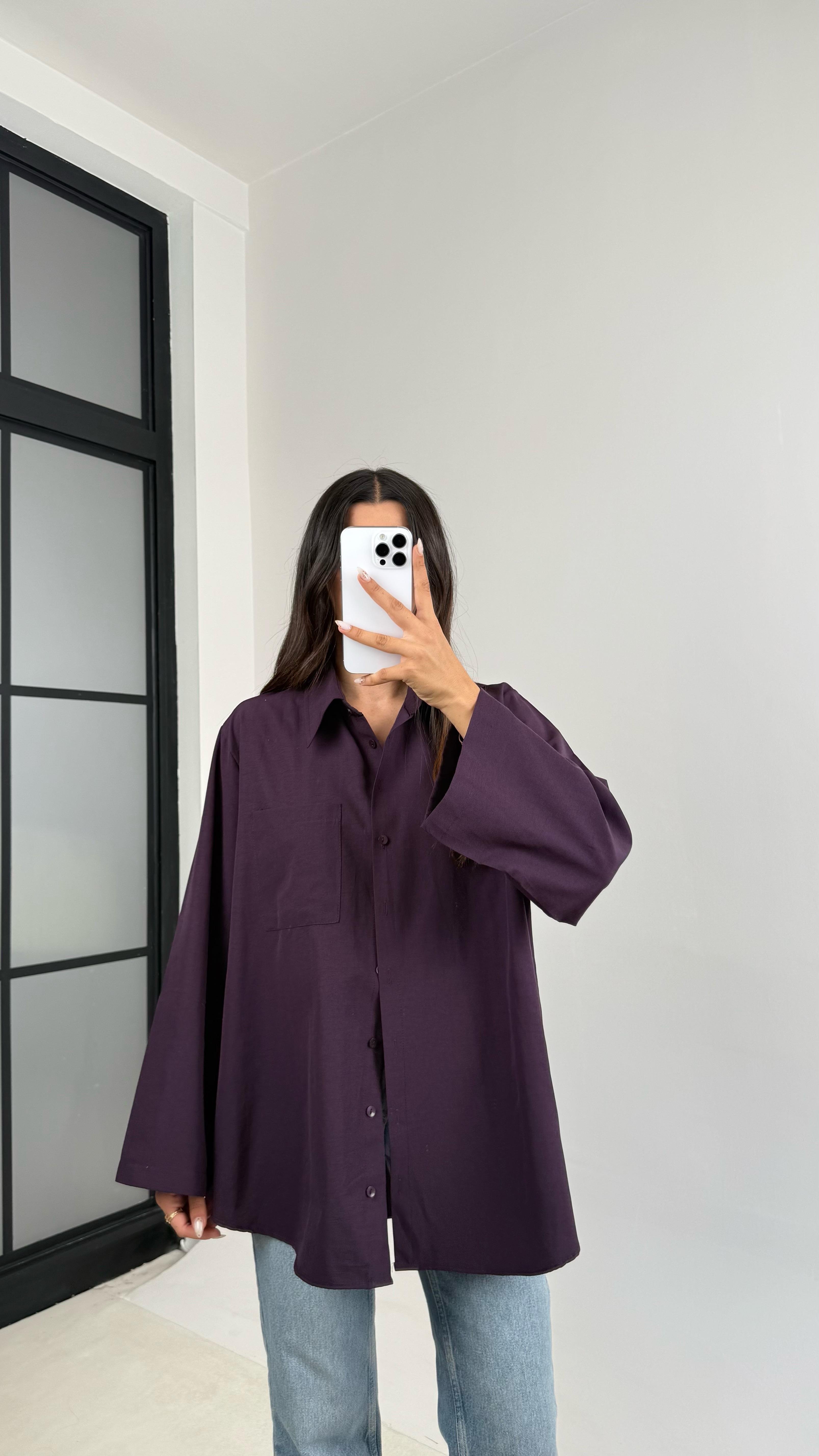 Mürdüm Yarasa Kol Oversize Cep Detaylı Poplin Gömlek GAUS-0072GAUS القمصان GAUS-0072