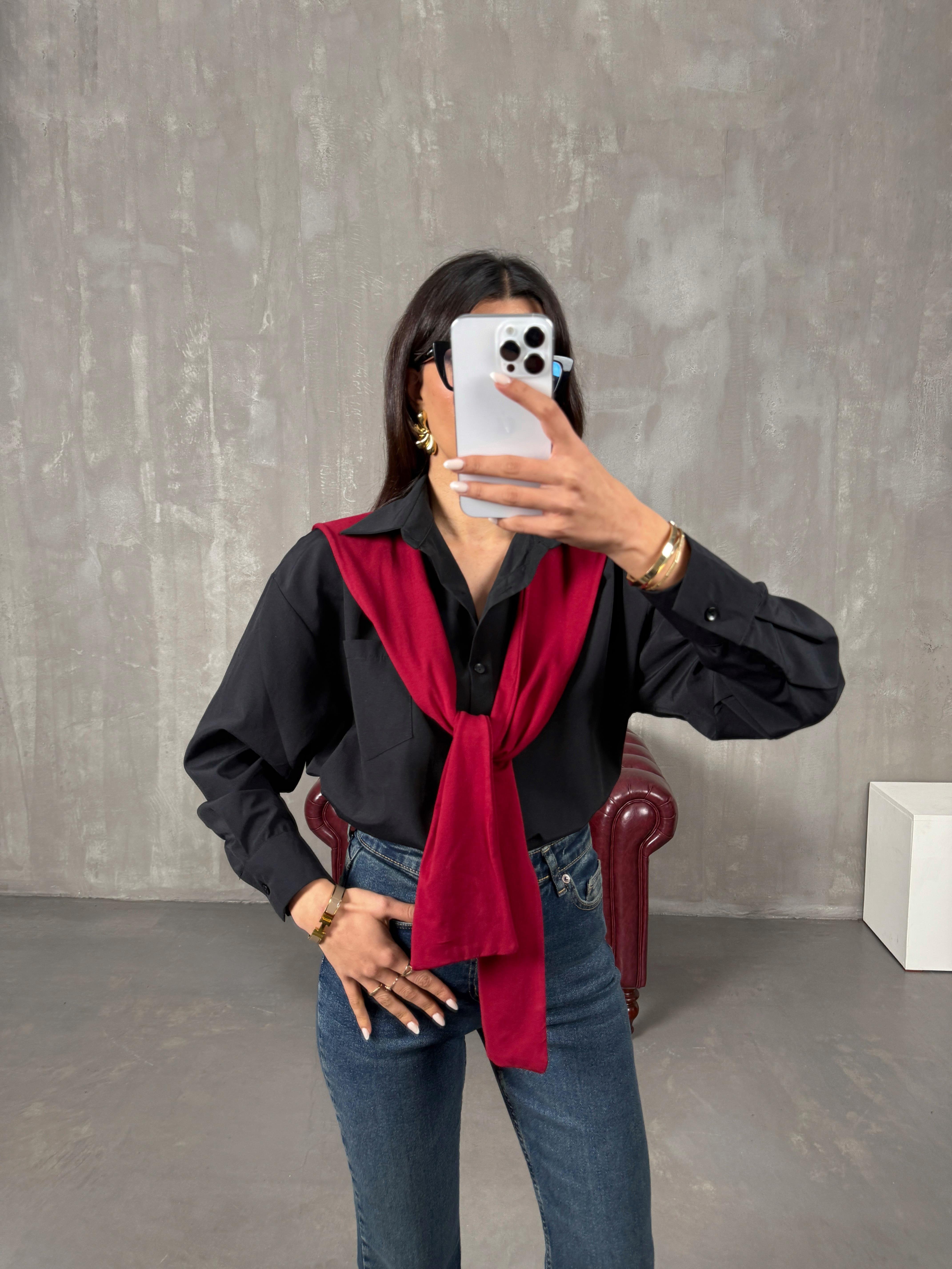 Rossi Siyah Penye Detaylı Gömlek