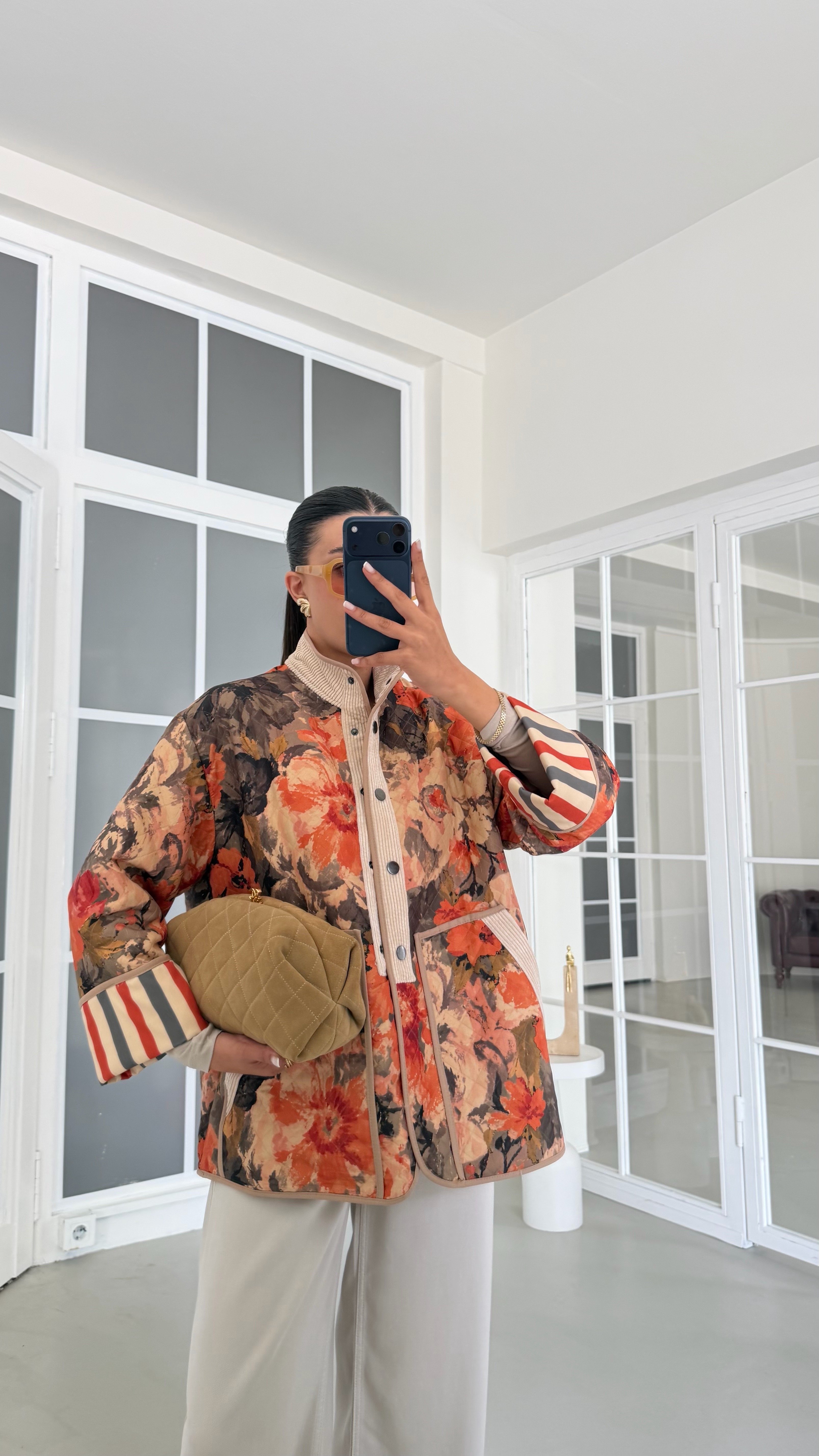 Yeşil Vintage Desenli Kapitone Ceket GAUS-02127GAUSJacketsGAUS-02127