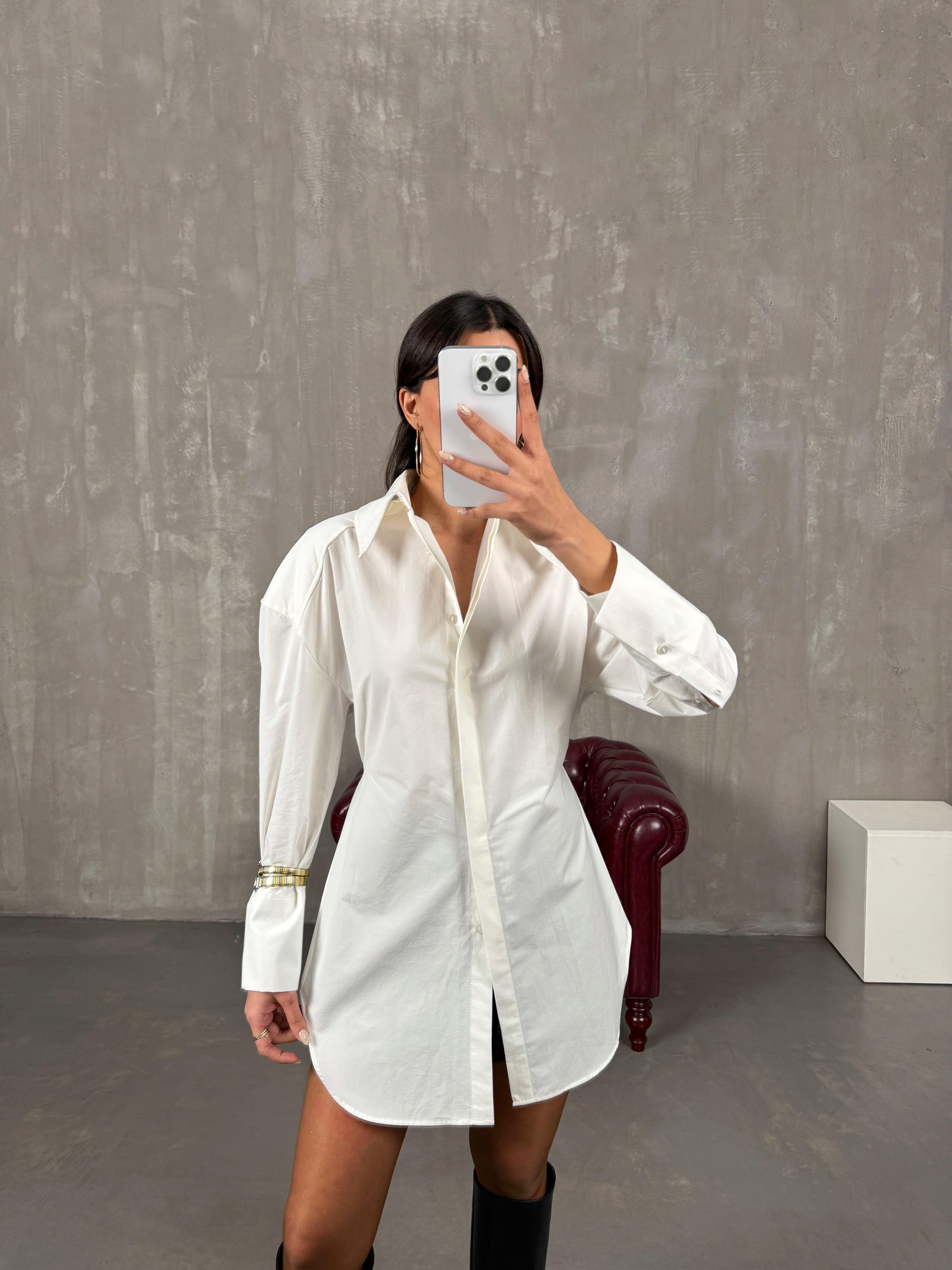 Poffi Beyaz Bağlama Detaylı Vatkalı Gömlek