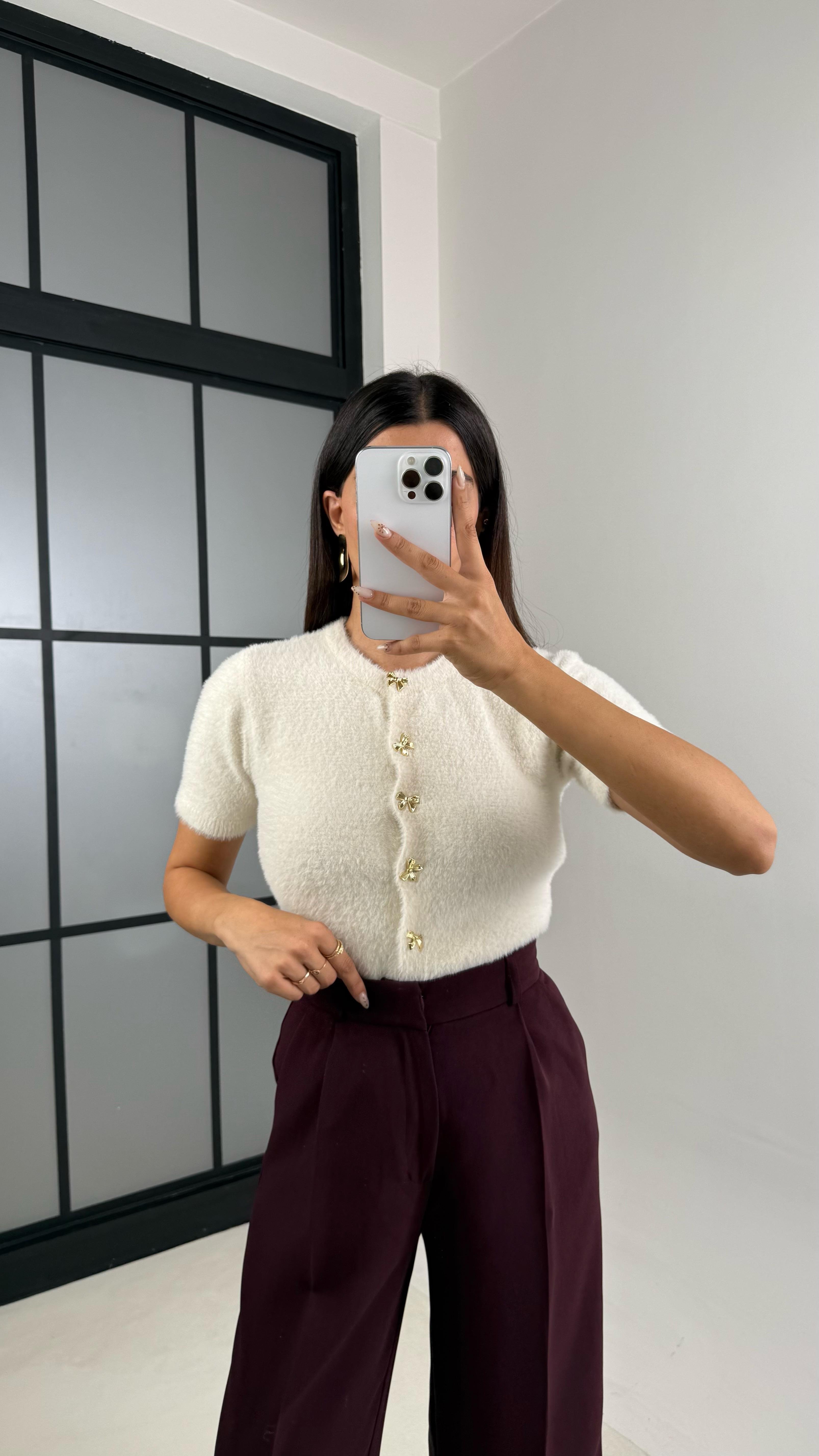 Ekru Fiyonk Düğmeli Yumuşak Dokulu Triko Hırka GAUS-00145GAUS الكارديغان  GAUS-00145