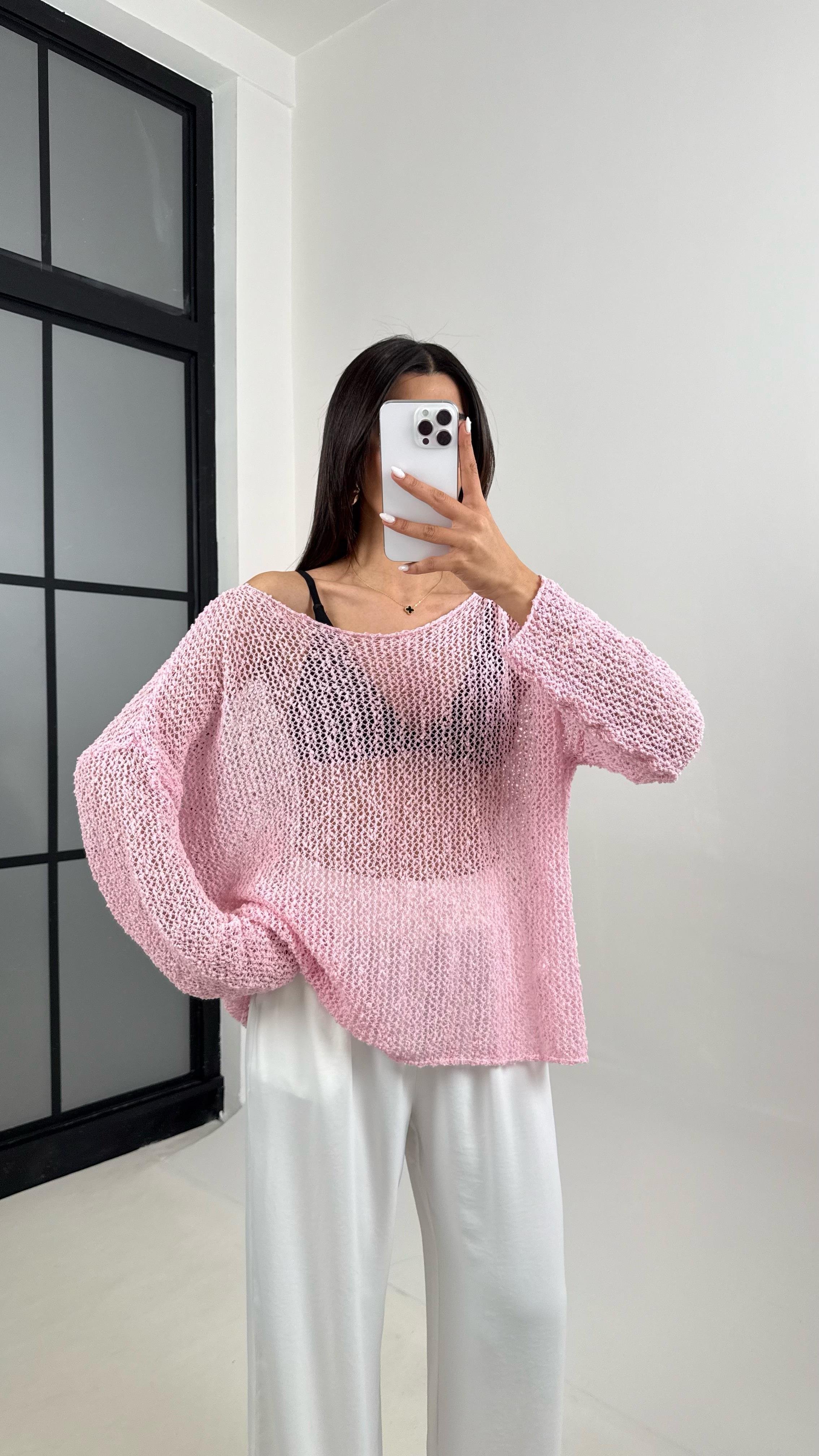 Pembe Ajurlu Triko Bluz Gaus00372GausBLUZGU1001871