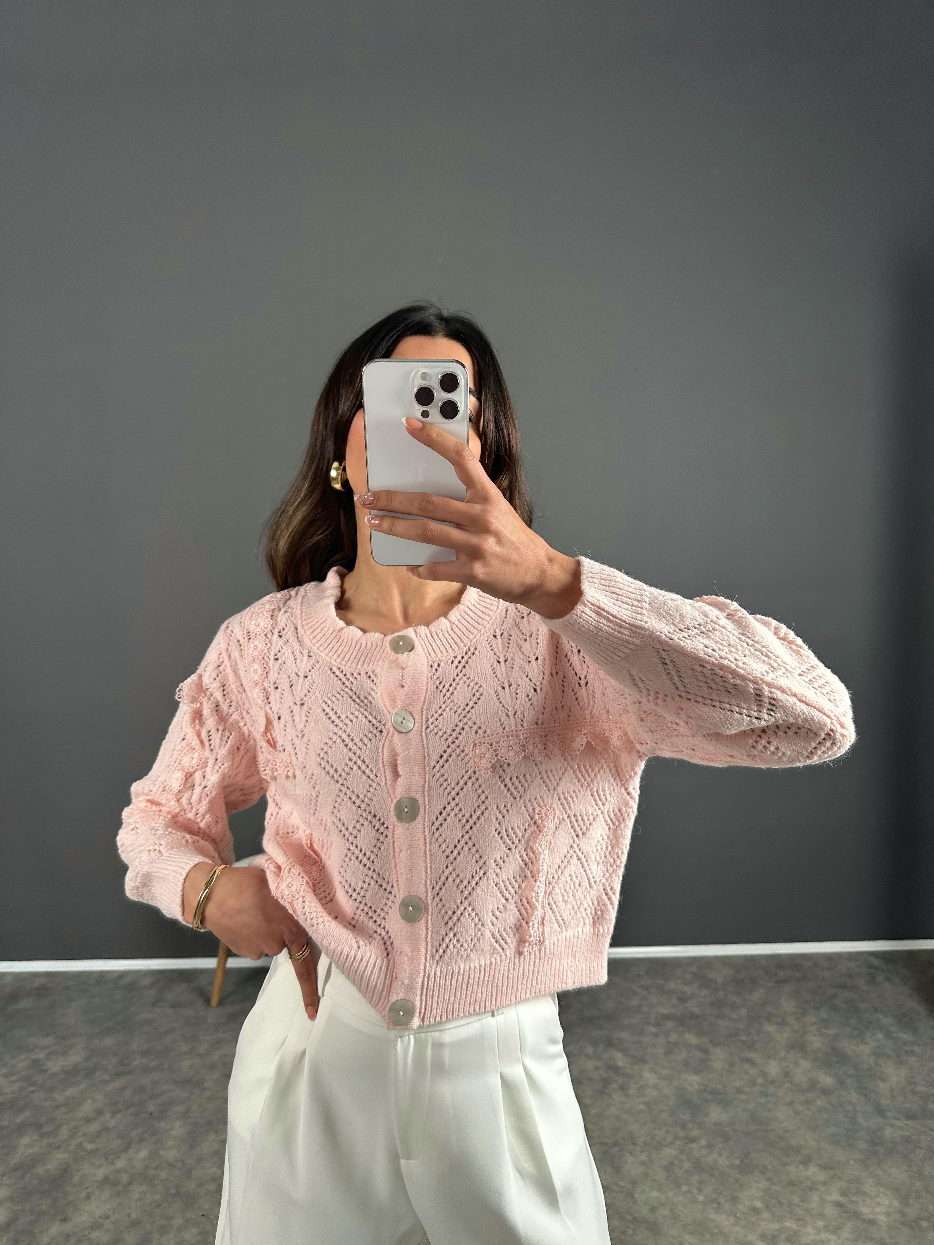 Icon Pembe Dantel İşlemeli  Hırka GausHIRKAGU004080