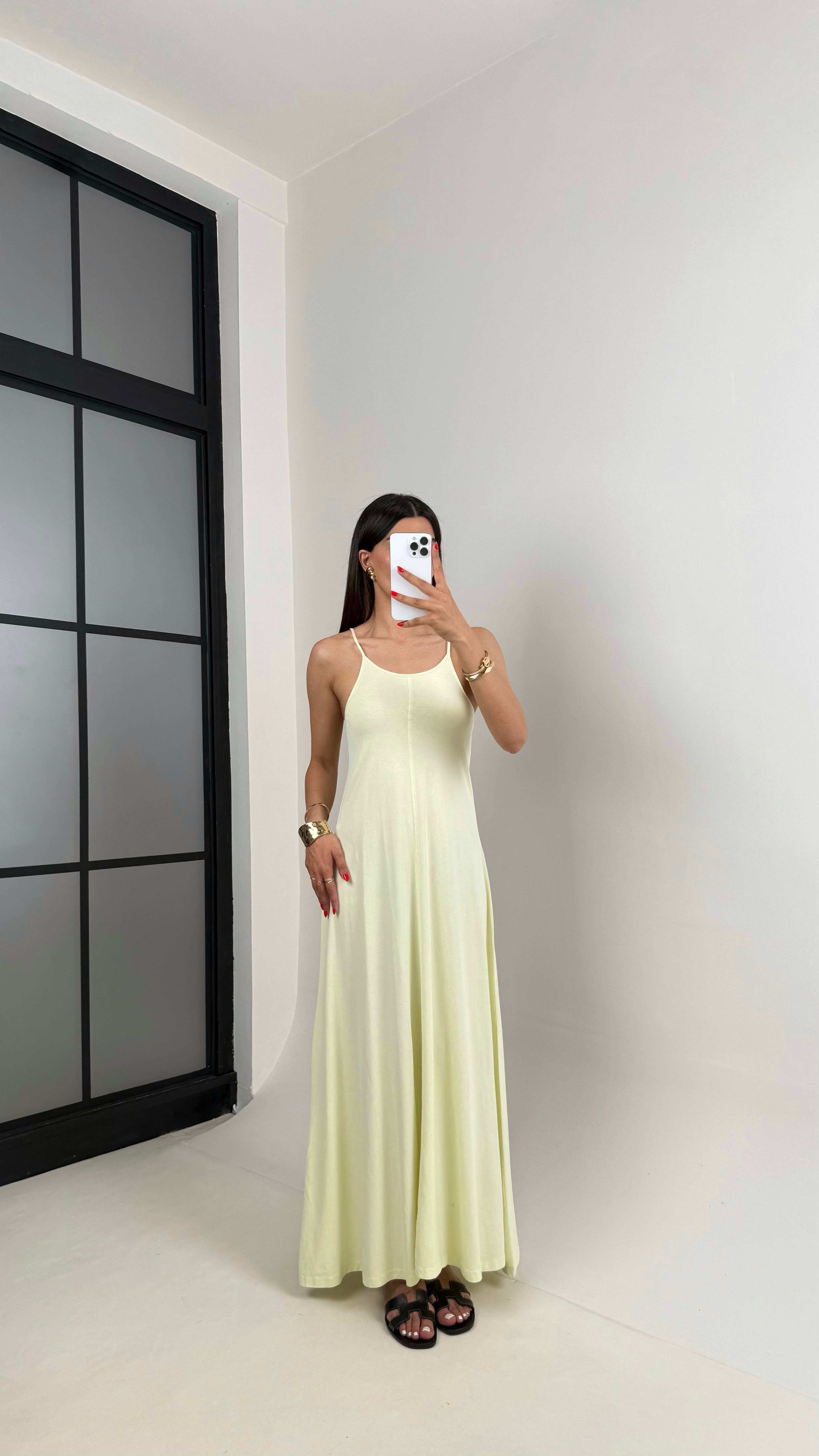 Sarı Yıkamalı Basic Ayarlanabilir Askılı Modal Kumaş Elbise Gaus00472GausELBİSEGU1002105