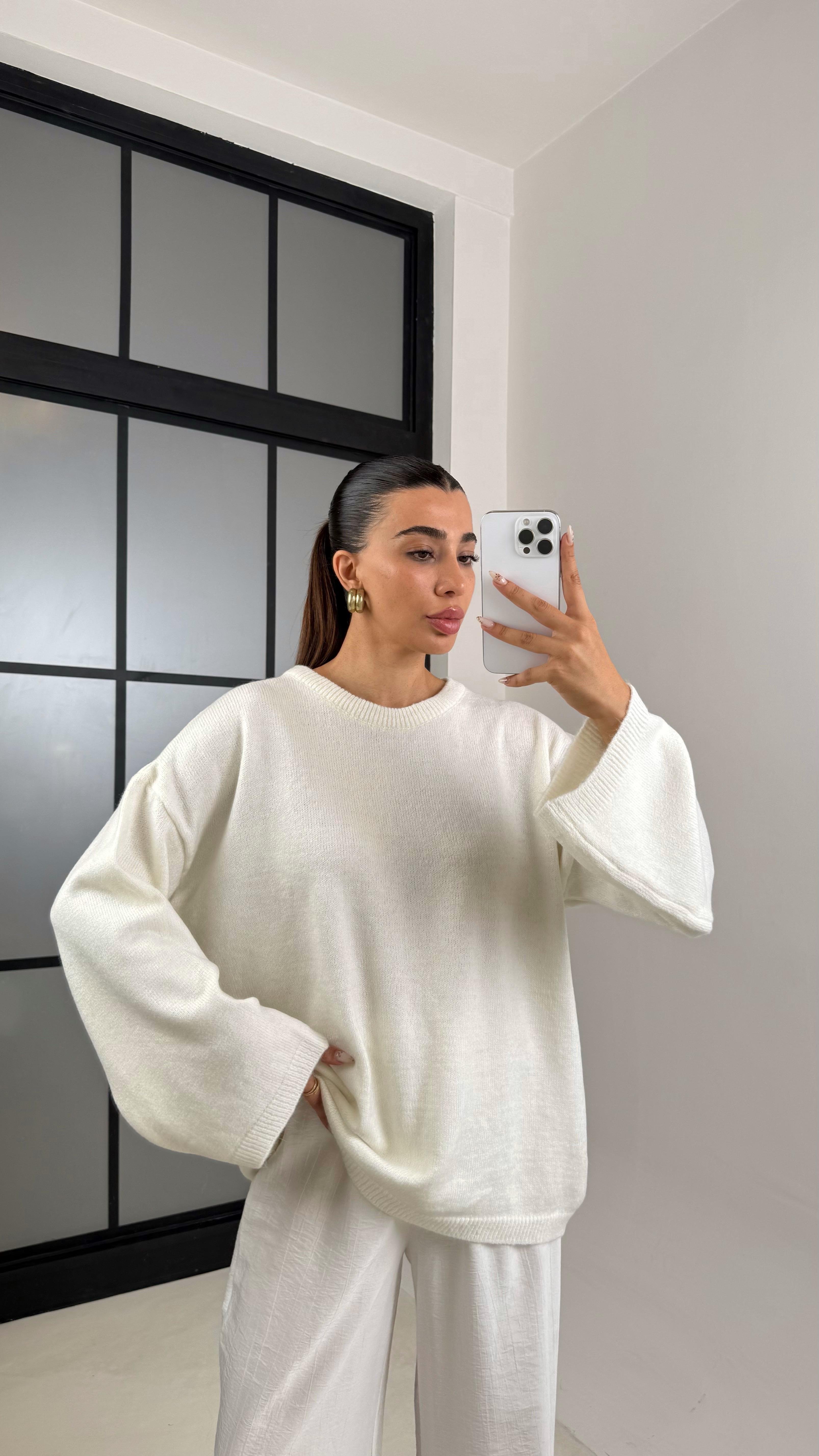 Beyaz Basic MD Muadil Triko Kazak GAUS-00114GAUS الكنزات GAUS-00114