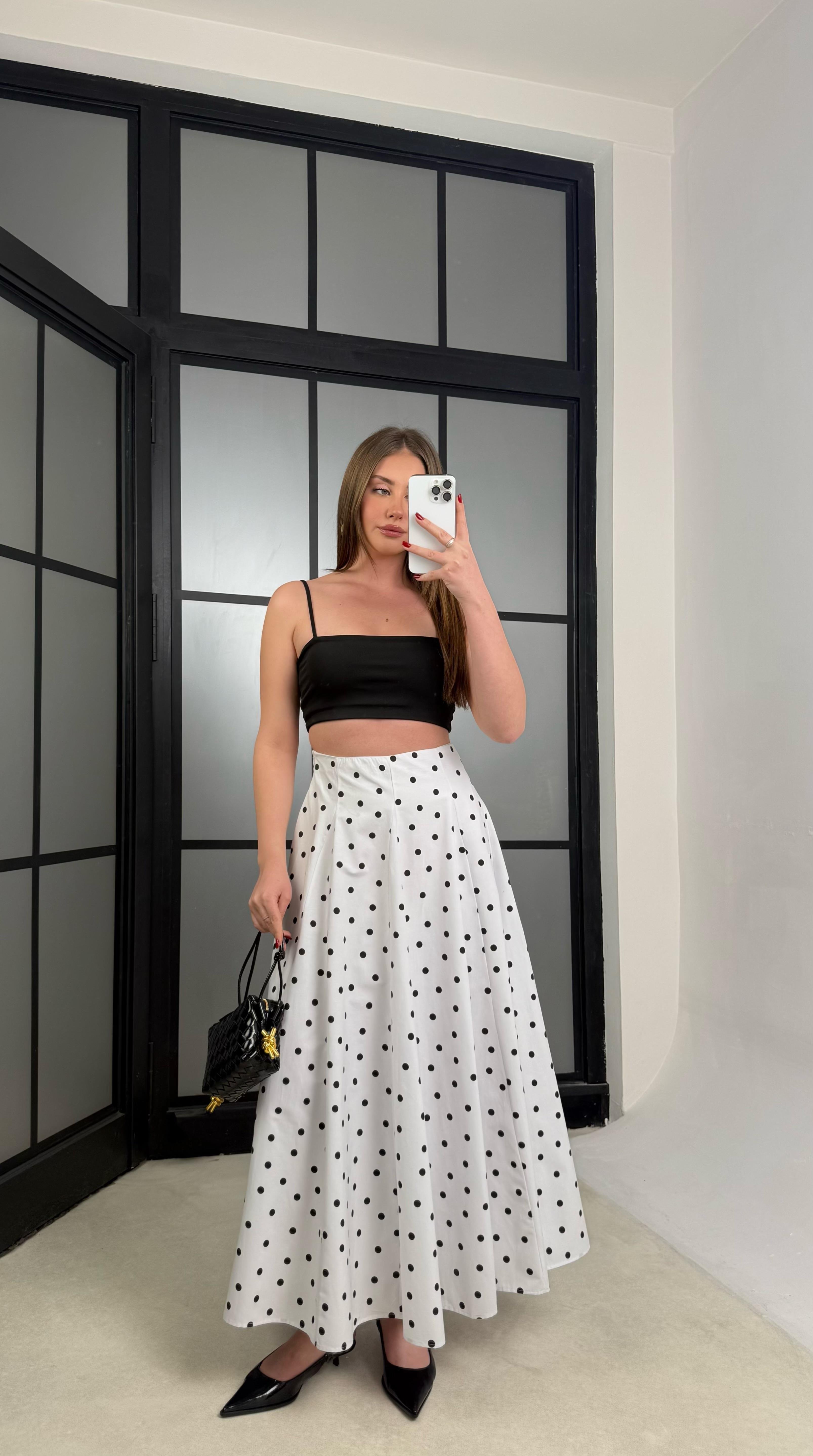 Beyaz Puantiye Desenli Premium Poplin Etek GAUS-01261GAUSETEKGAUS-01261