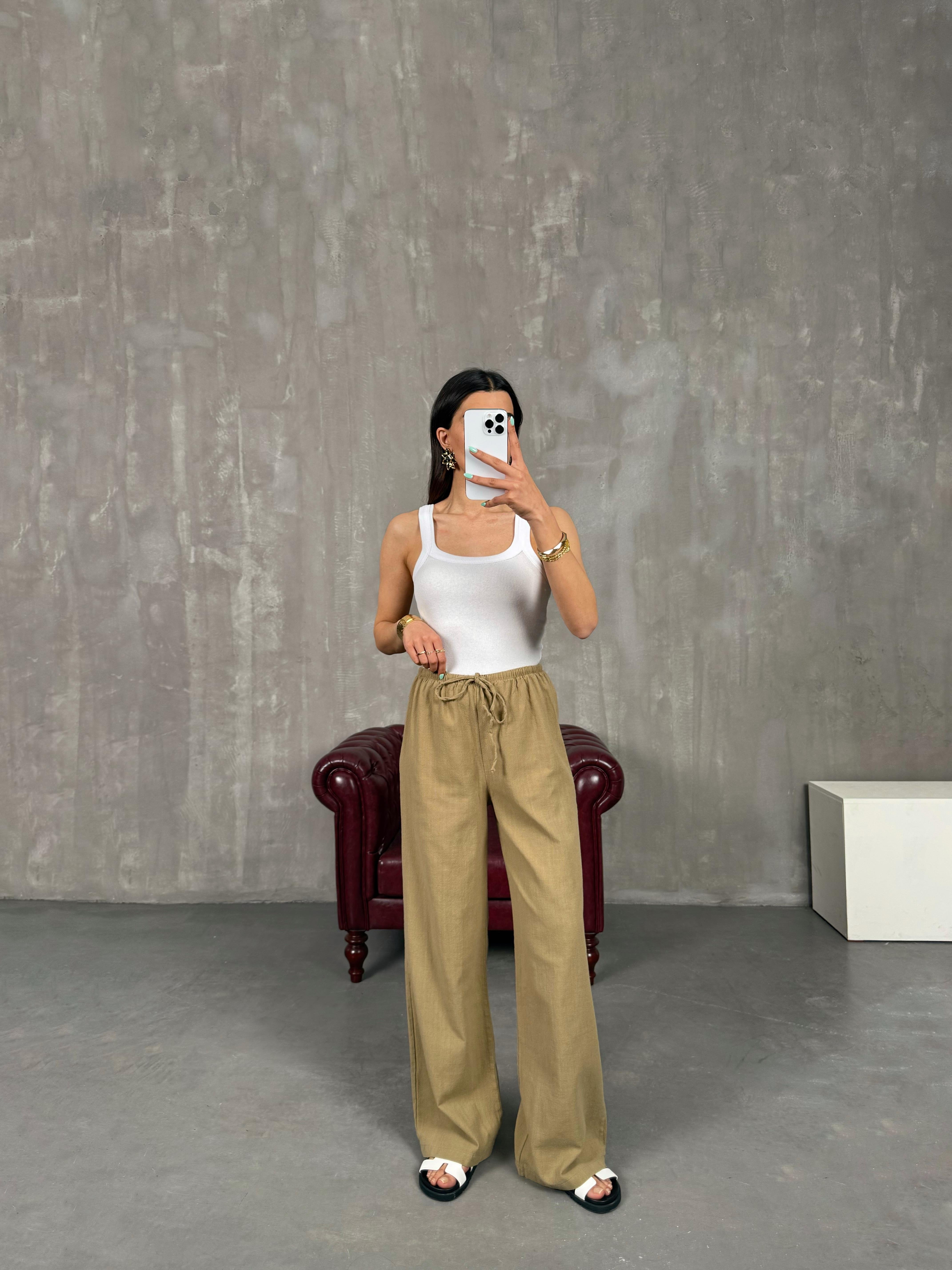 Haki Beli Lastikli Keten Pantolon Gaus00237GausPANTOLONGU1001549