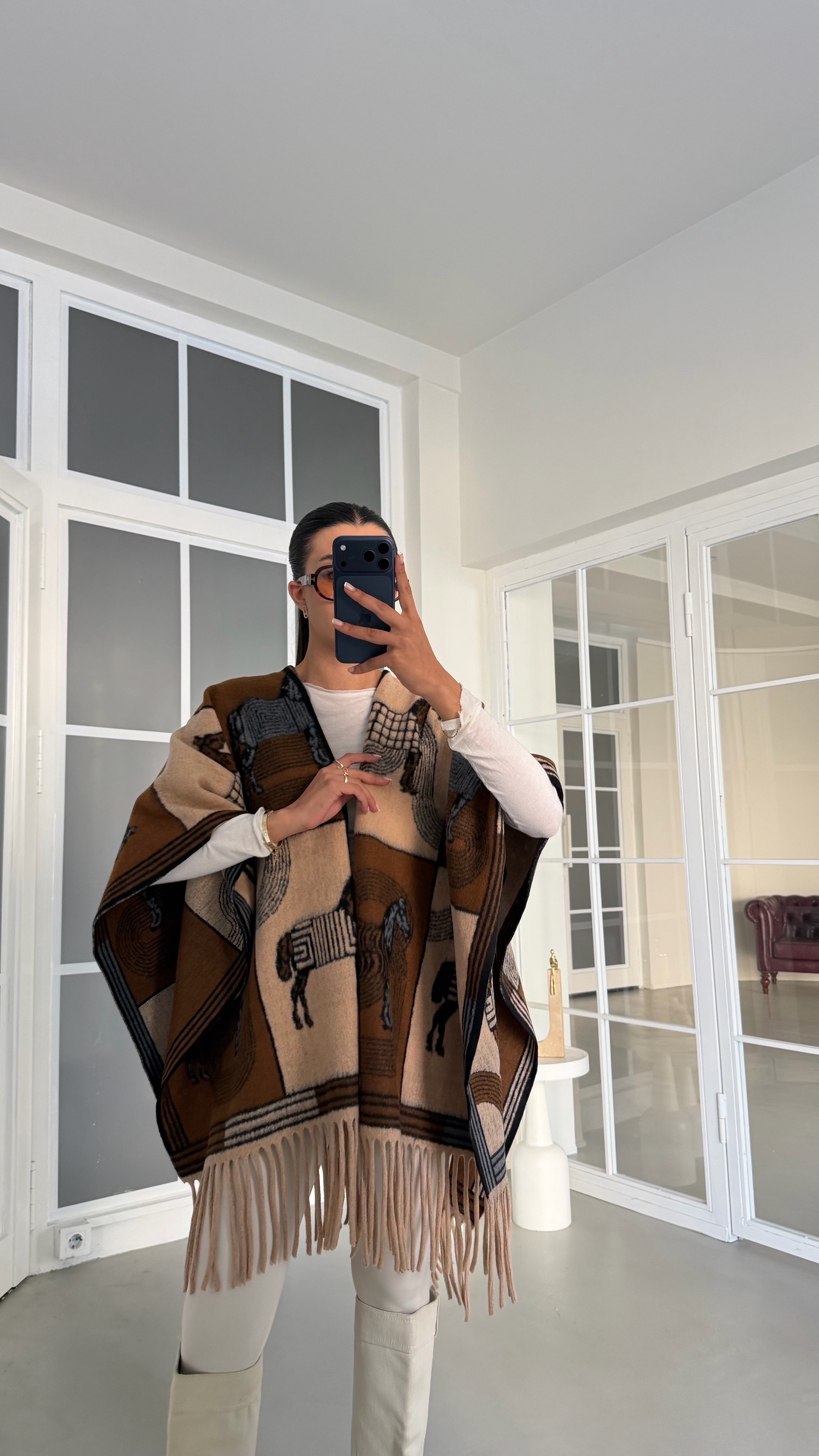 Kahve At Desenli Saçaklı Premium Pelerin GAUS-02171GAUSJacketsGAUS-02171