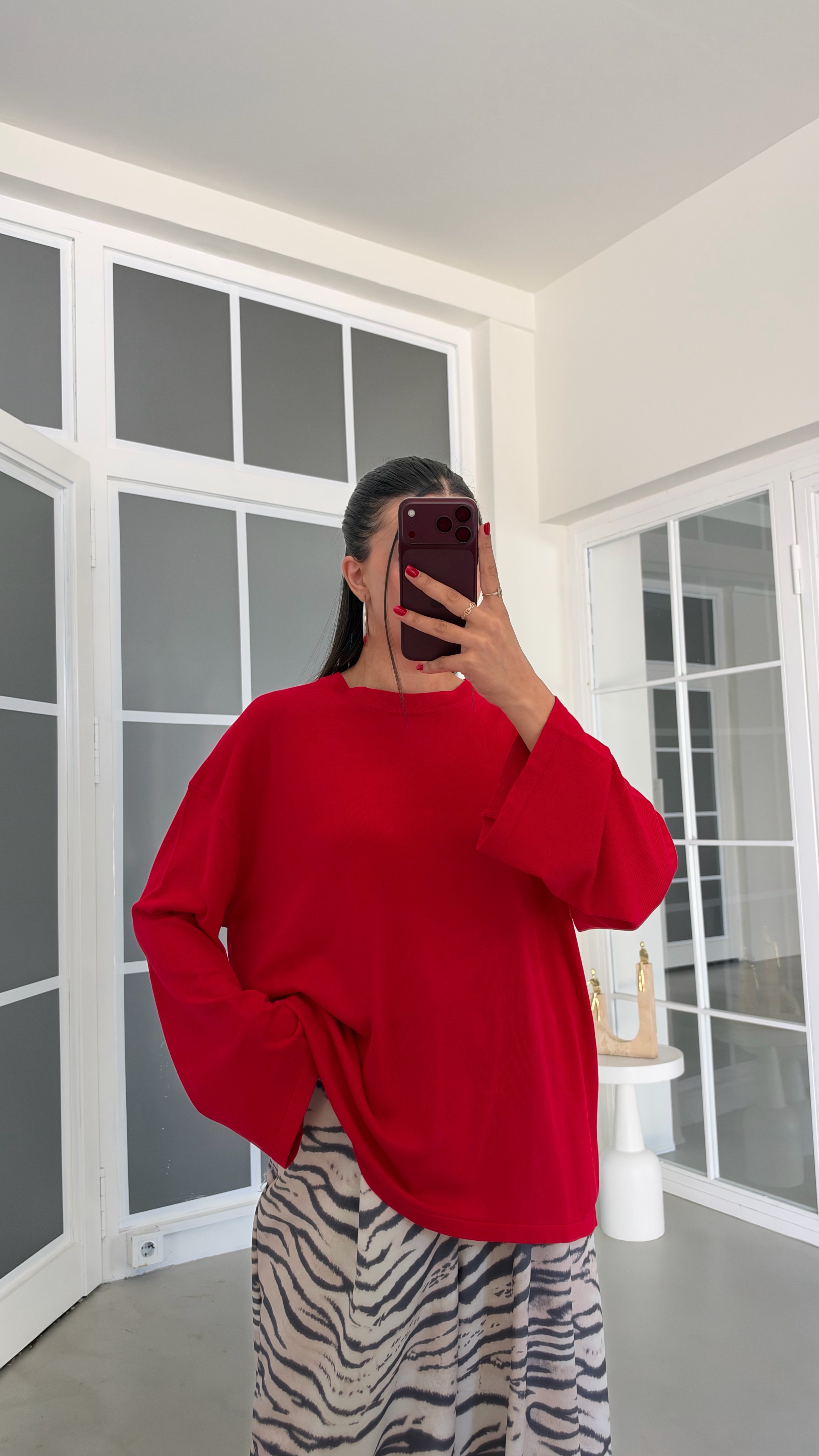 Kırmızı İspanyol Kol Triko Bluz GAUS-02233GAUSBLUZGAUS-02233