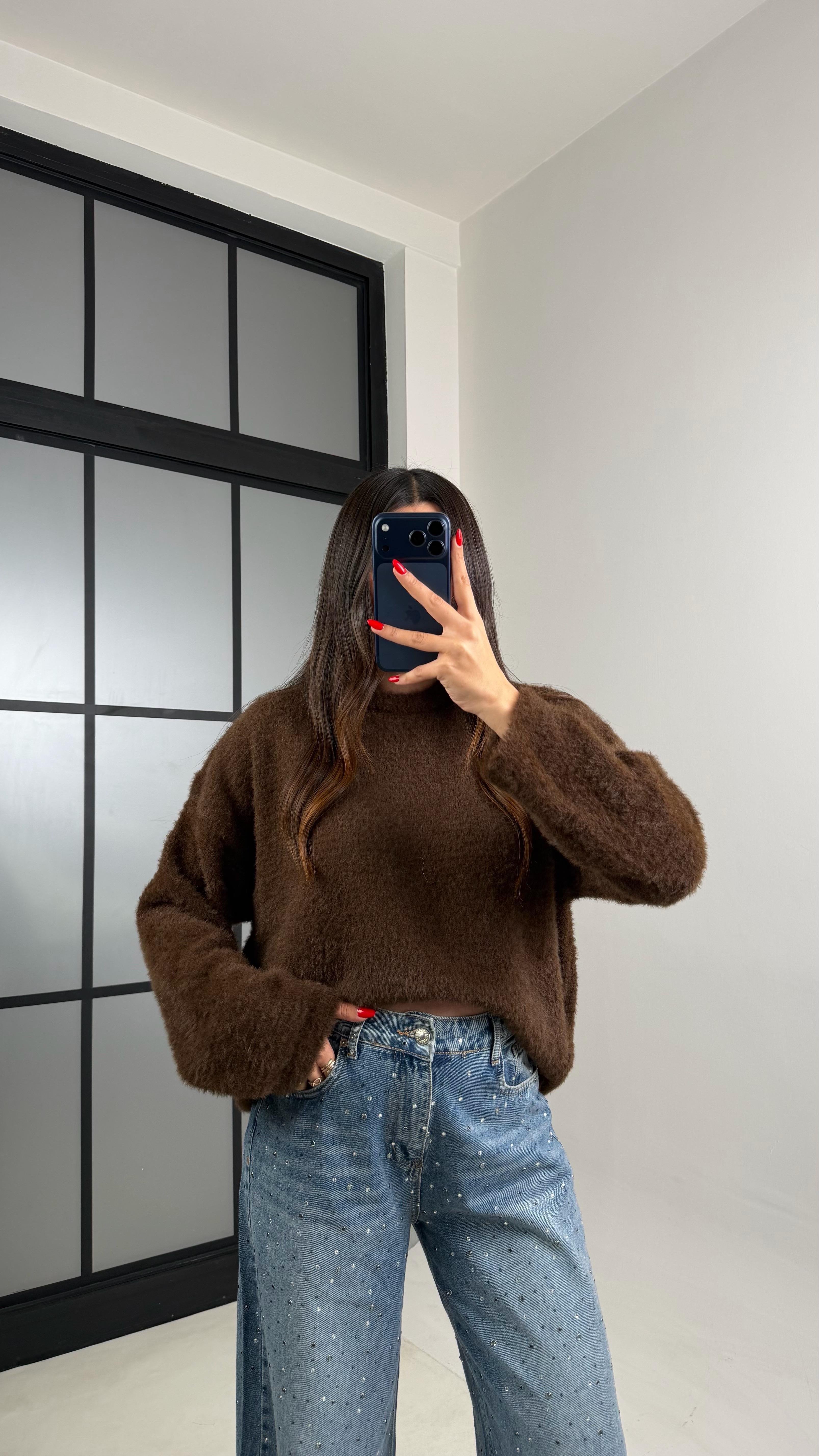 Kahve Yumuşak Dokulu Triko Kazak GAUS-00967GAUSSweaterGAUS-00967