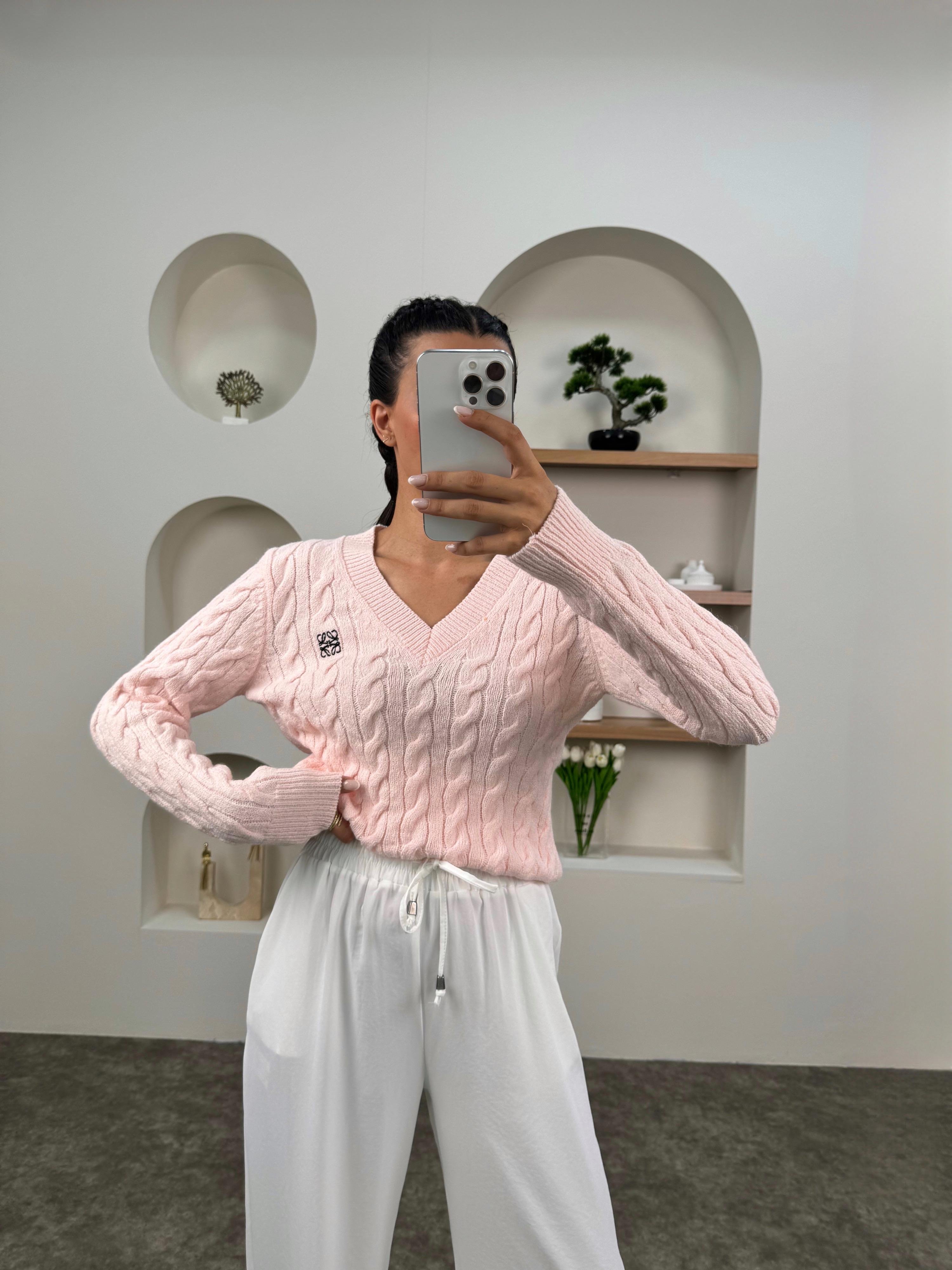 Muse Pudra Pembe Muadil Örme V Yaka Triko KazakGausKAZAKGU0090387
