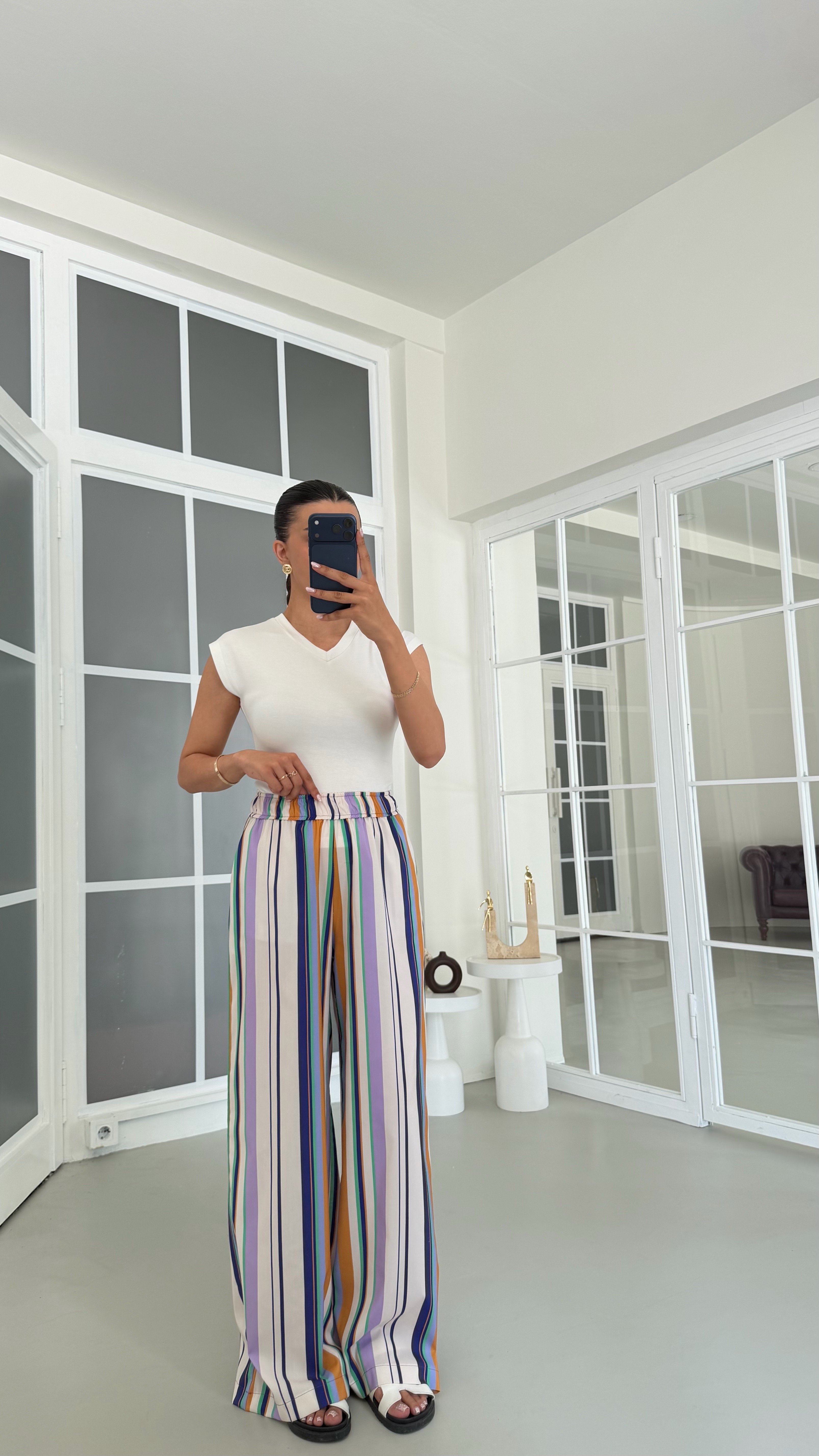 Lacivert Beli Lastikli Şeritli Pantolon GAUS-01824GAUSPantsGAUS-01824