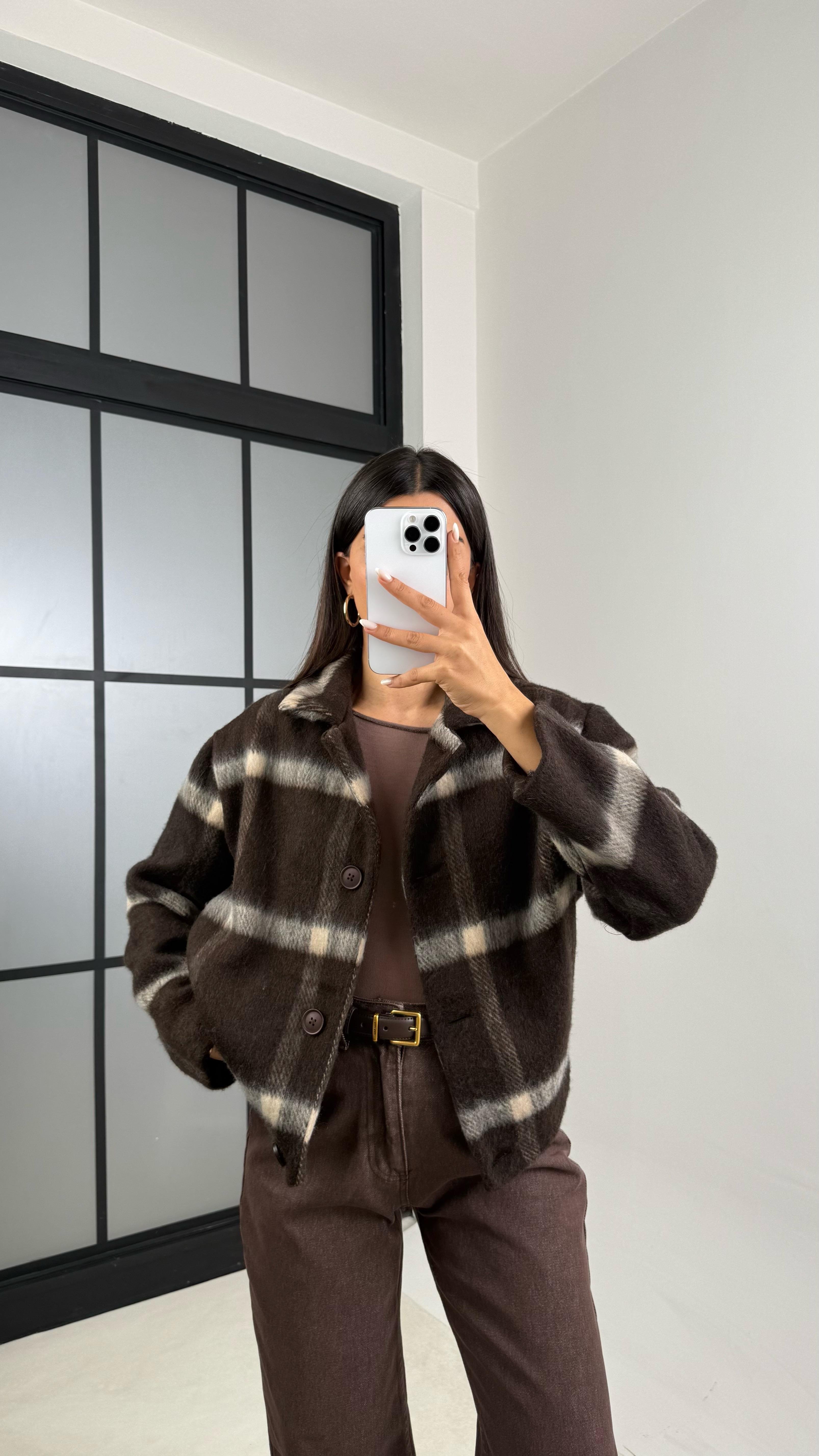 Acı Kahve Ekoseli Astarlı Yumuşak Dokulu Mont GAUS-00580GAUS الجواكيت GAUS-00580