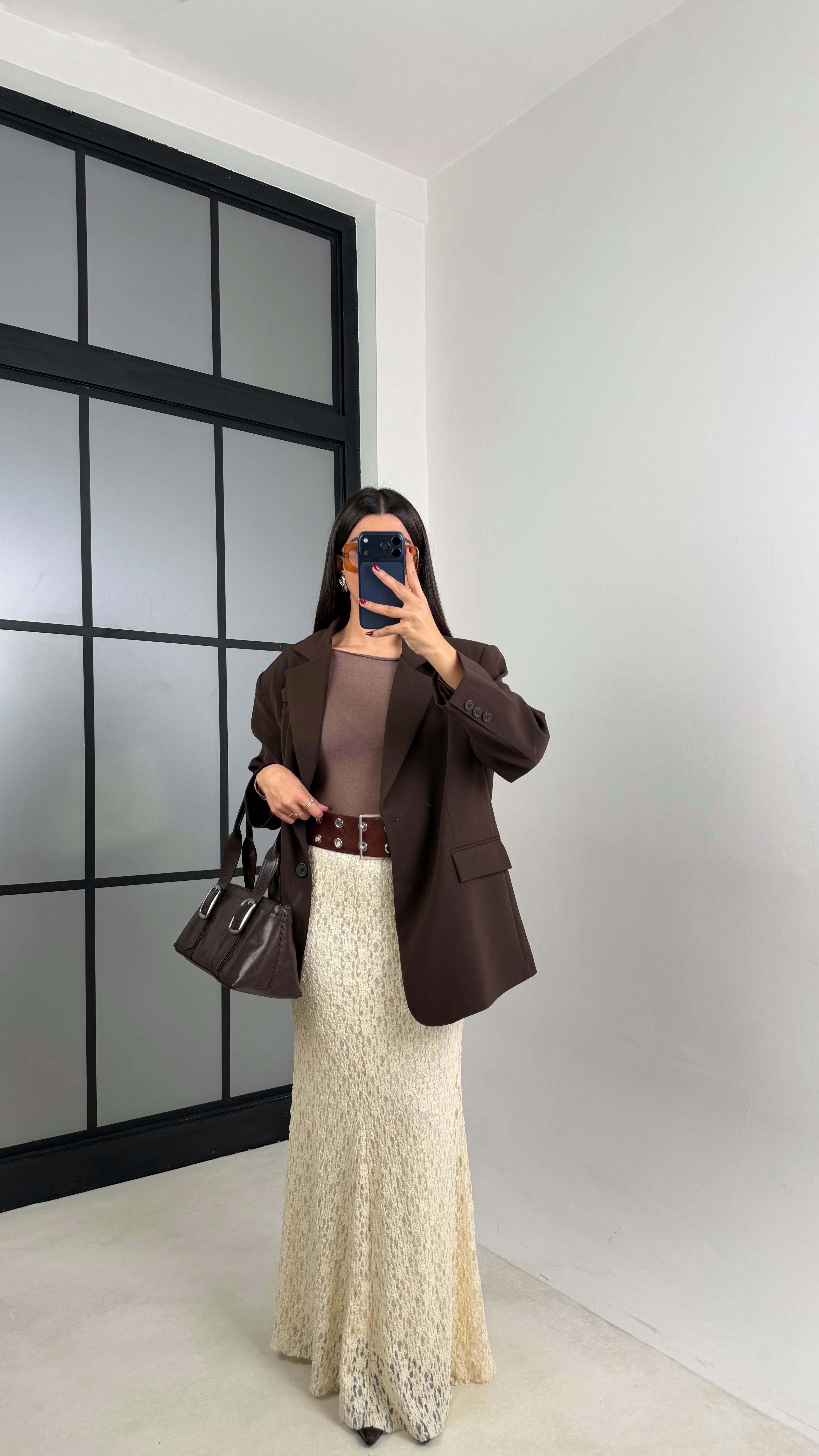 Ekru Maxi Boy Full Astarlı Dantel Etek GAUS-00714GAUSETEKGAUS-00714