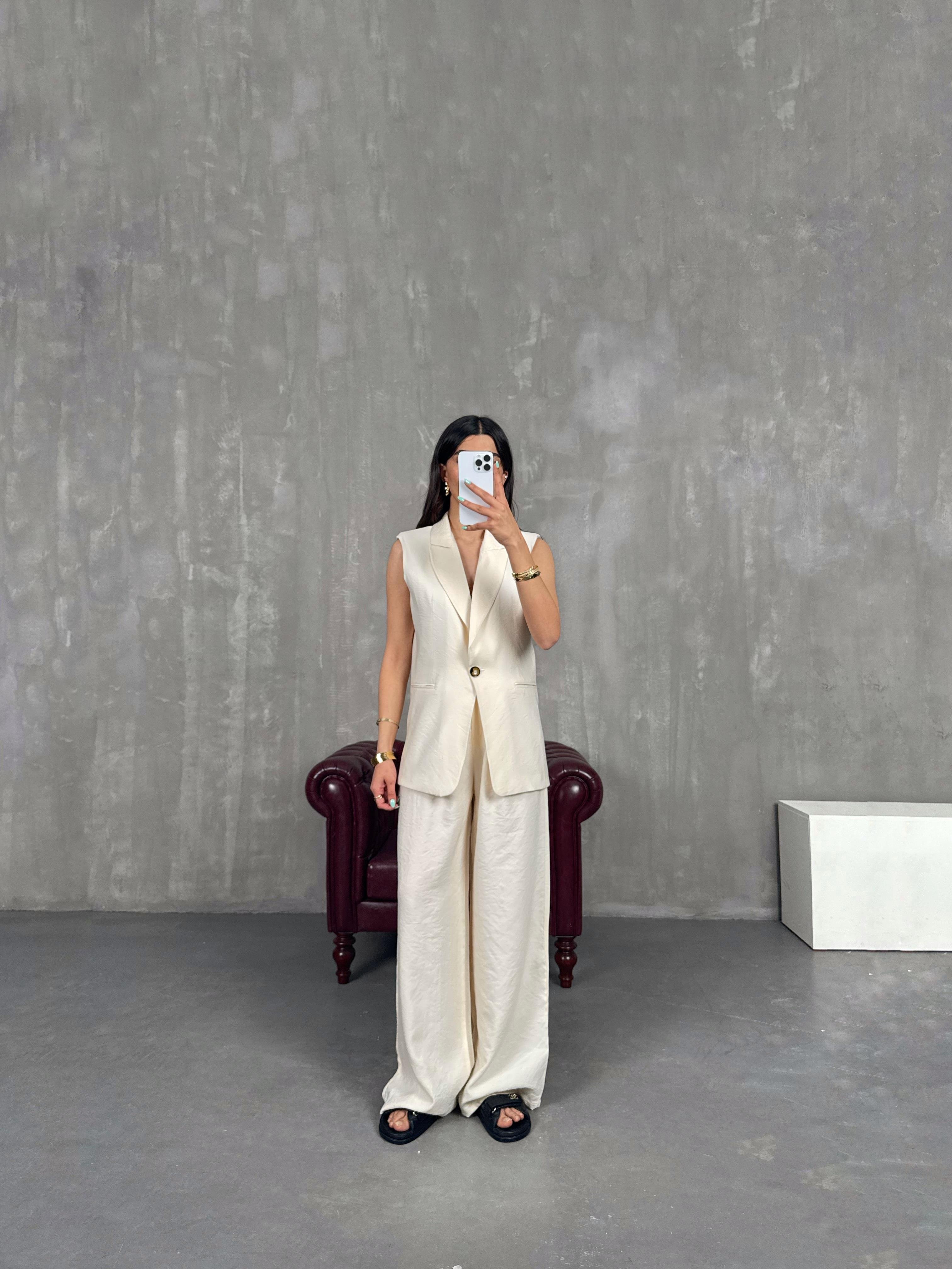 Taş Astarlı Vatkalı Yelekli Beli Lastikli Pantolon İkili Tensel Takım Gaus00233GausTAKIMGU1001538