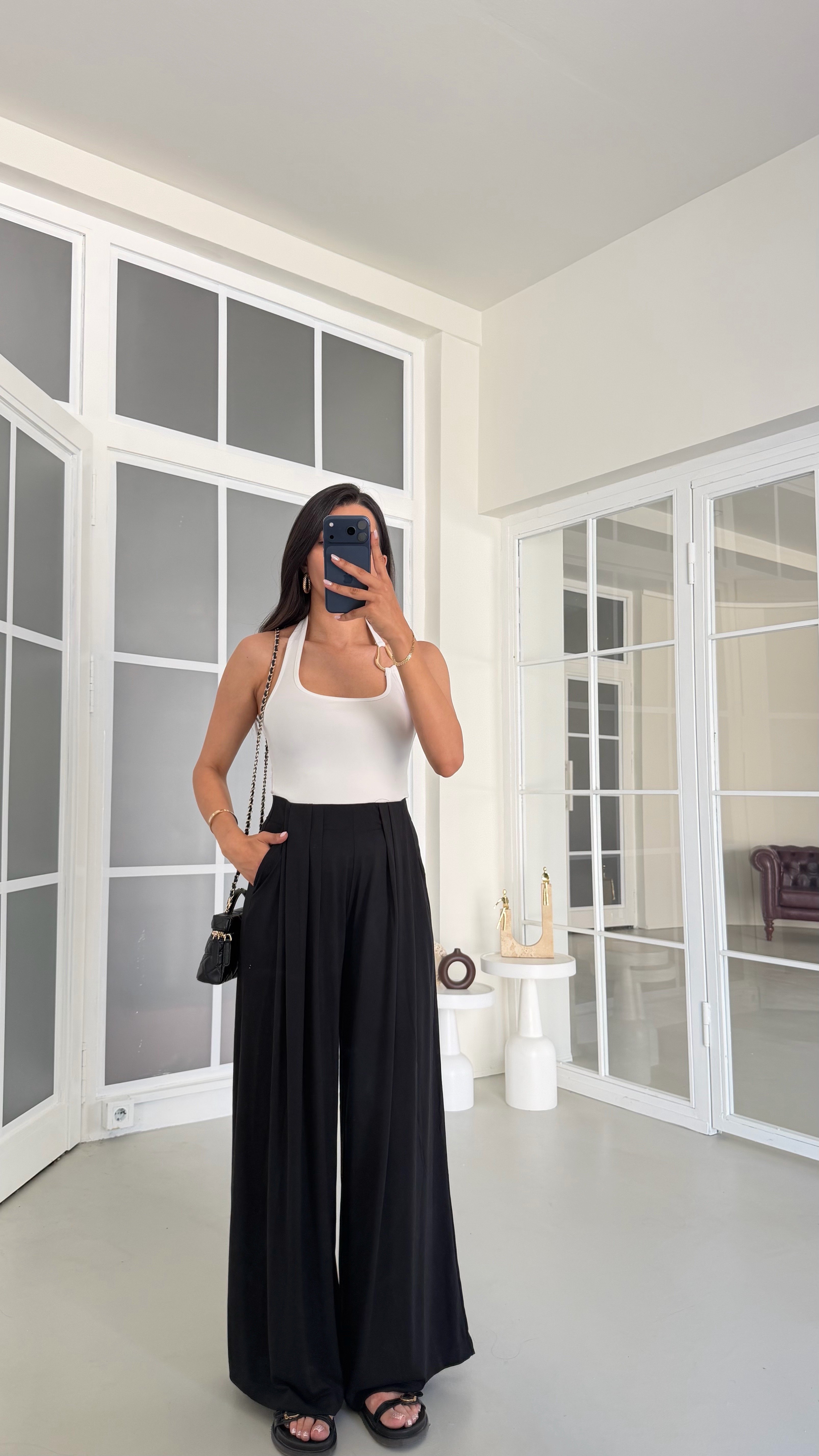 Siyah OYS Model Beli Lastikli Pantolon Modal Pantolon GAUS-01808GAUSPANTOLONGAUS-01808