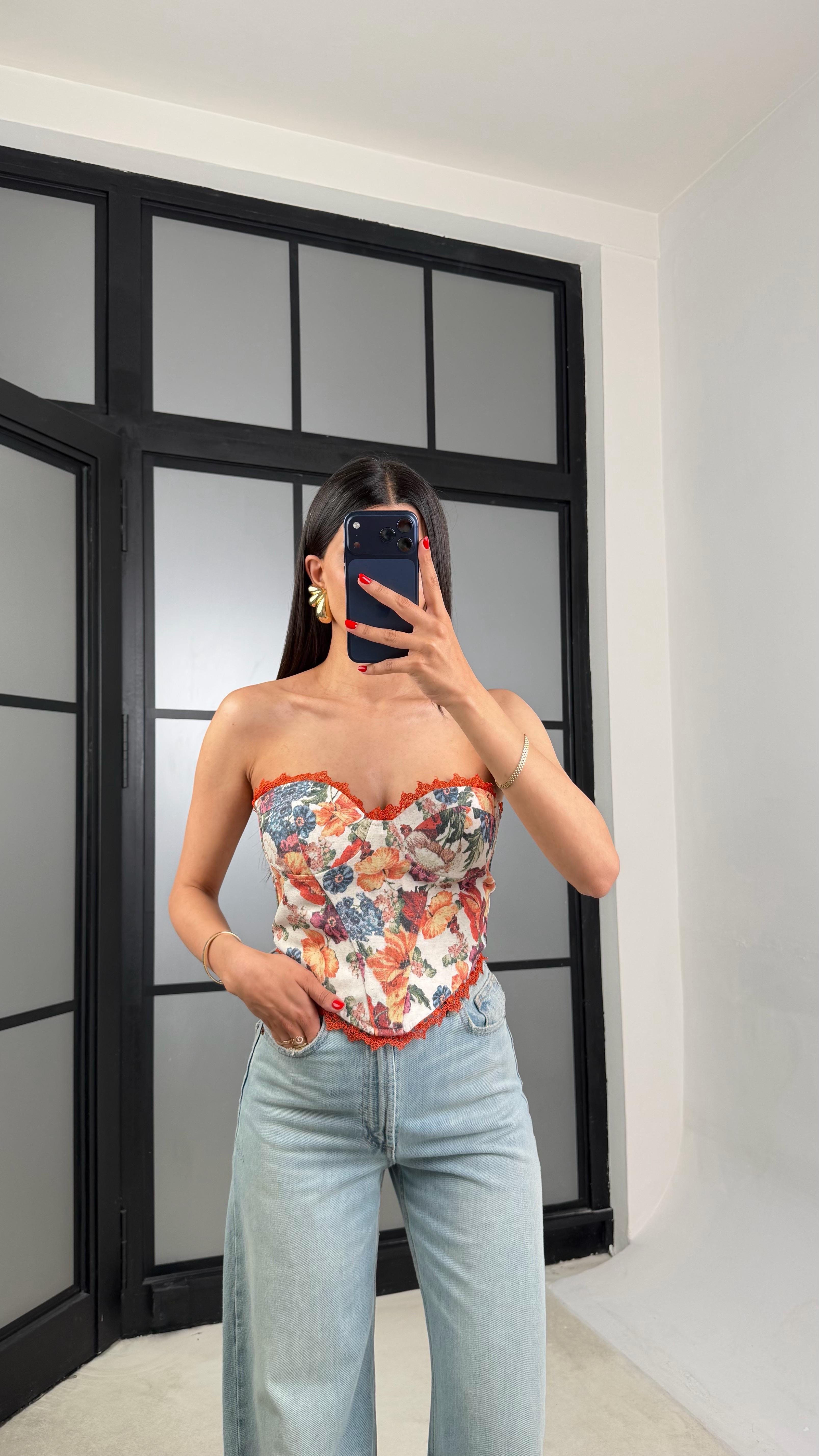 Çok Renkli Desenli Vintage Korse GAUS-01553GAUSBLUZGAUS-01553