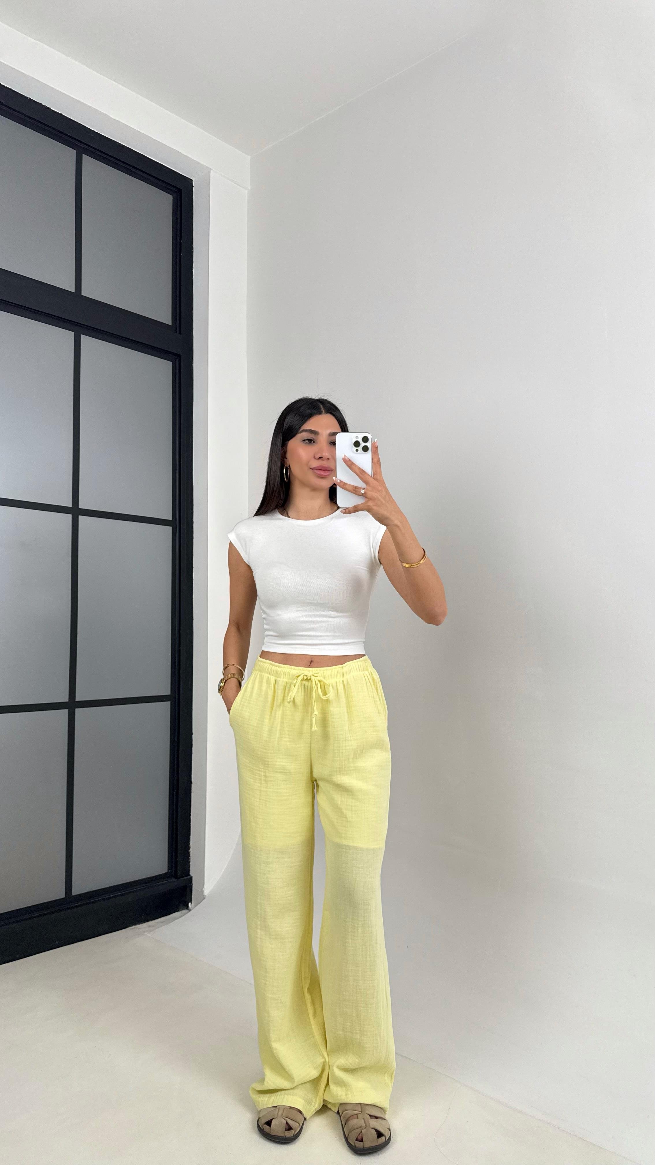 Sarı Beli Lastikli Müslin Pantolon Gaus00586GausPANTOLONGU1002366