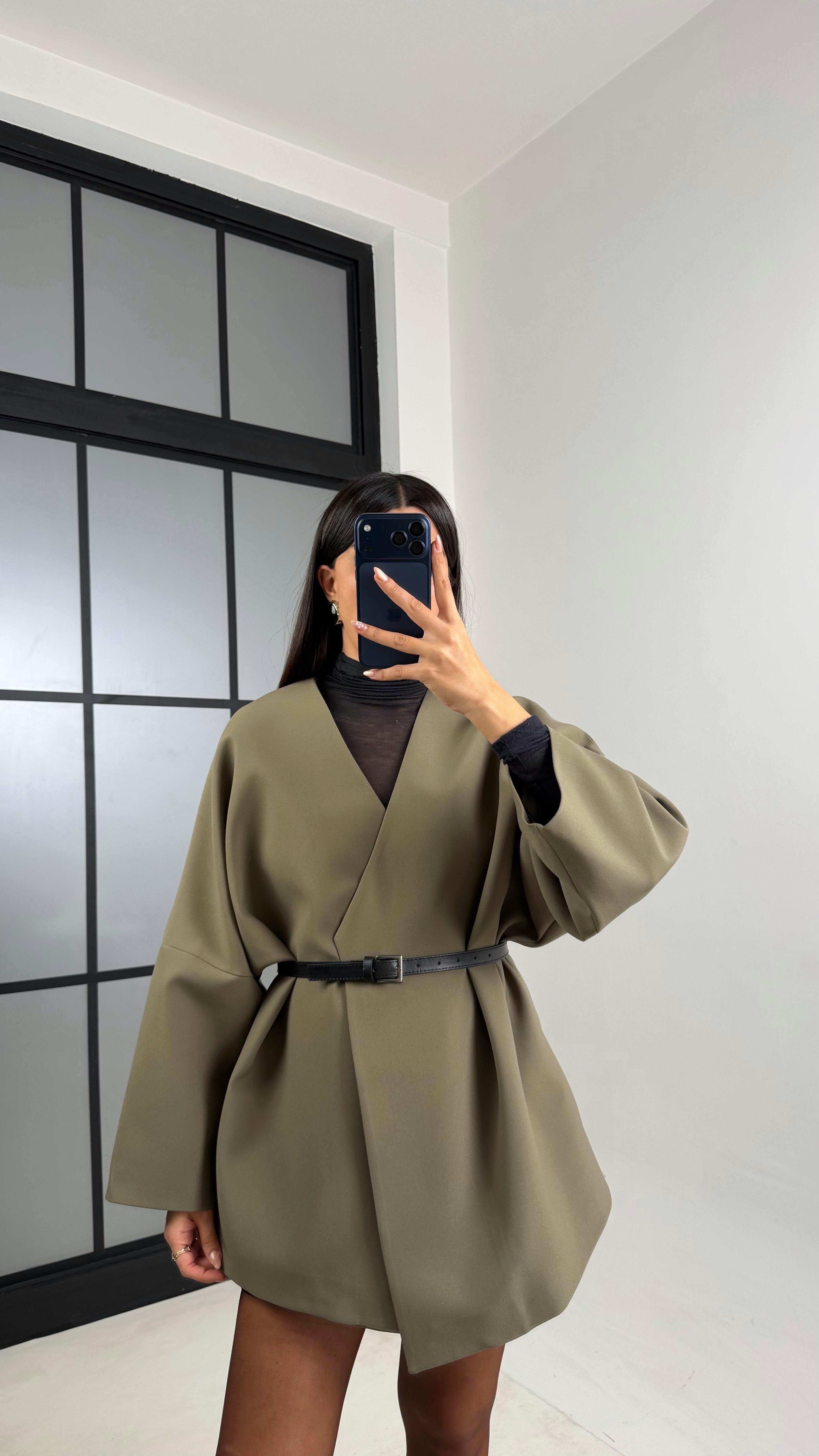 Haki Kemerli Astarlı Cepli Premium Ceket GAUS-00818GAUSCEKETGAUS-00818