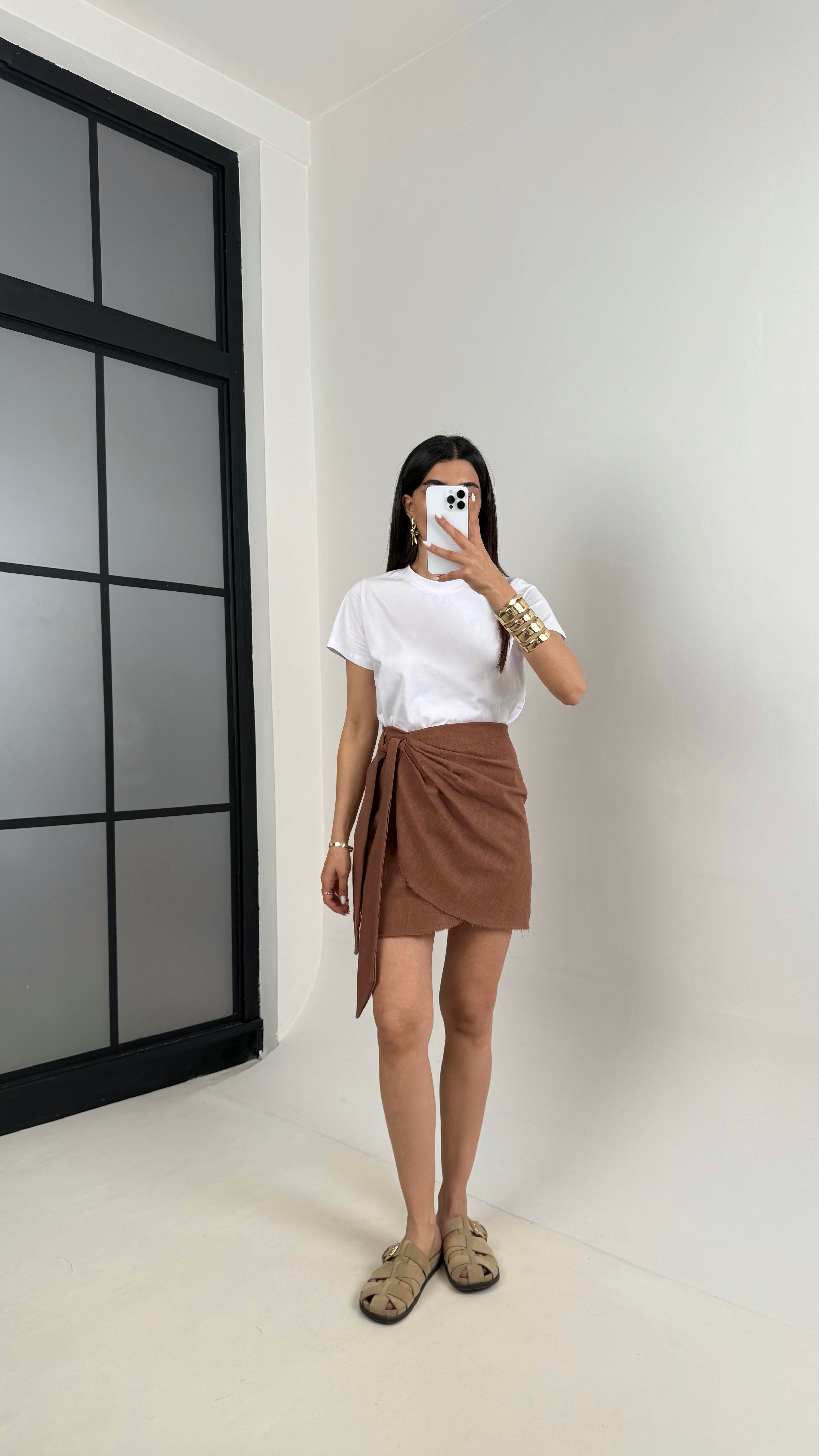 Kiremit Yan Bağlama Detaylı Keten Etek Gaus00435GausETEKGU1002024