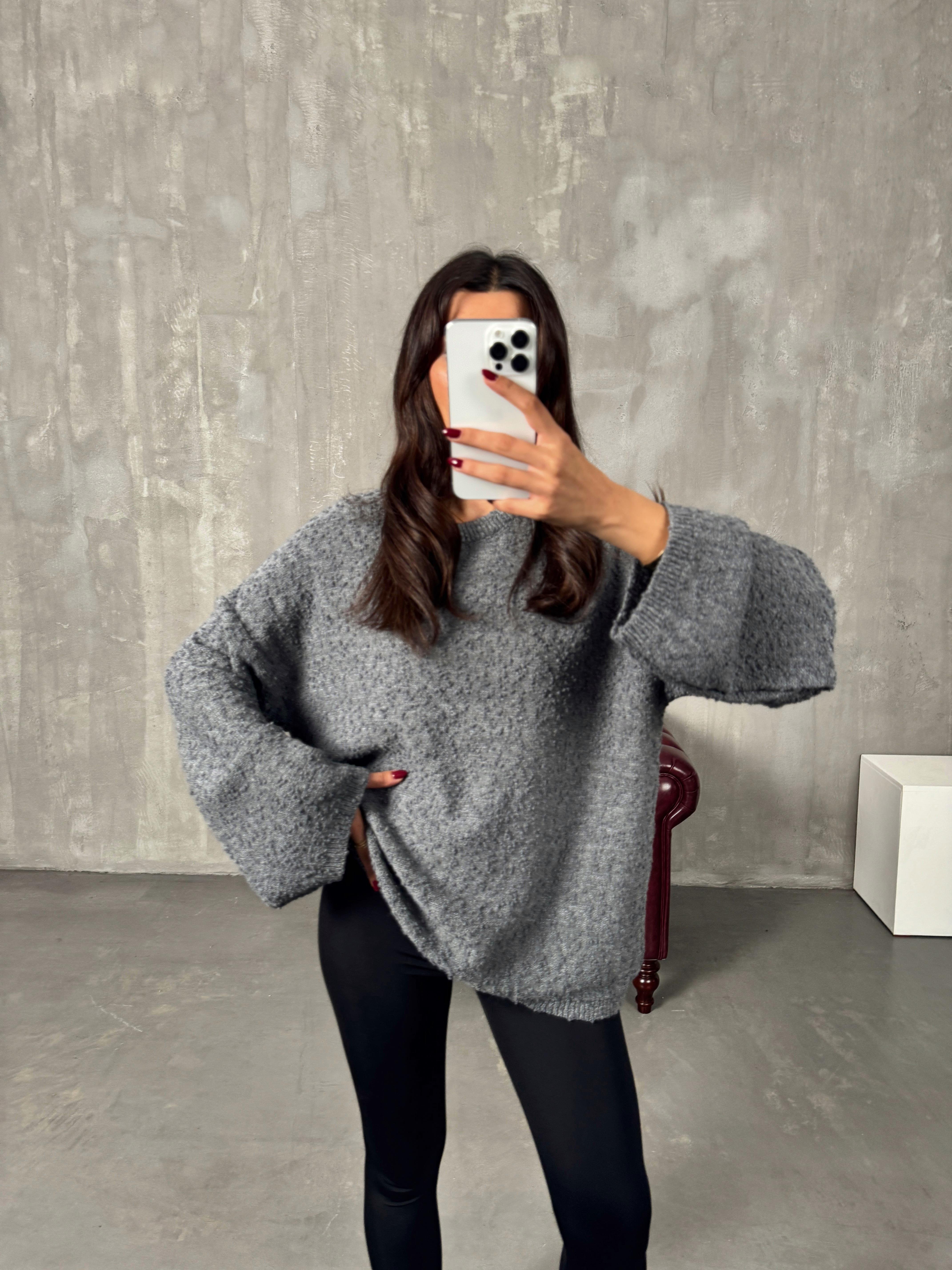 Lix Antrasit Tasarım Detaylı Kazak