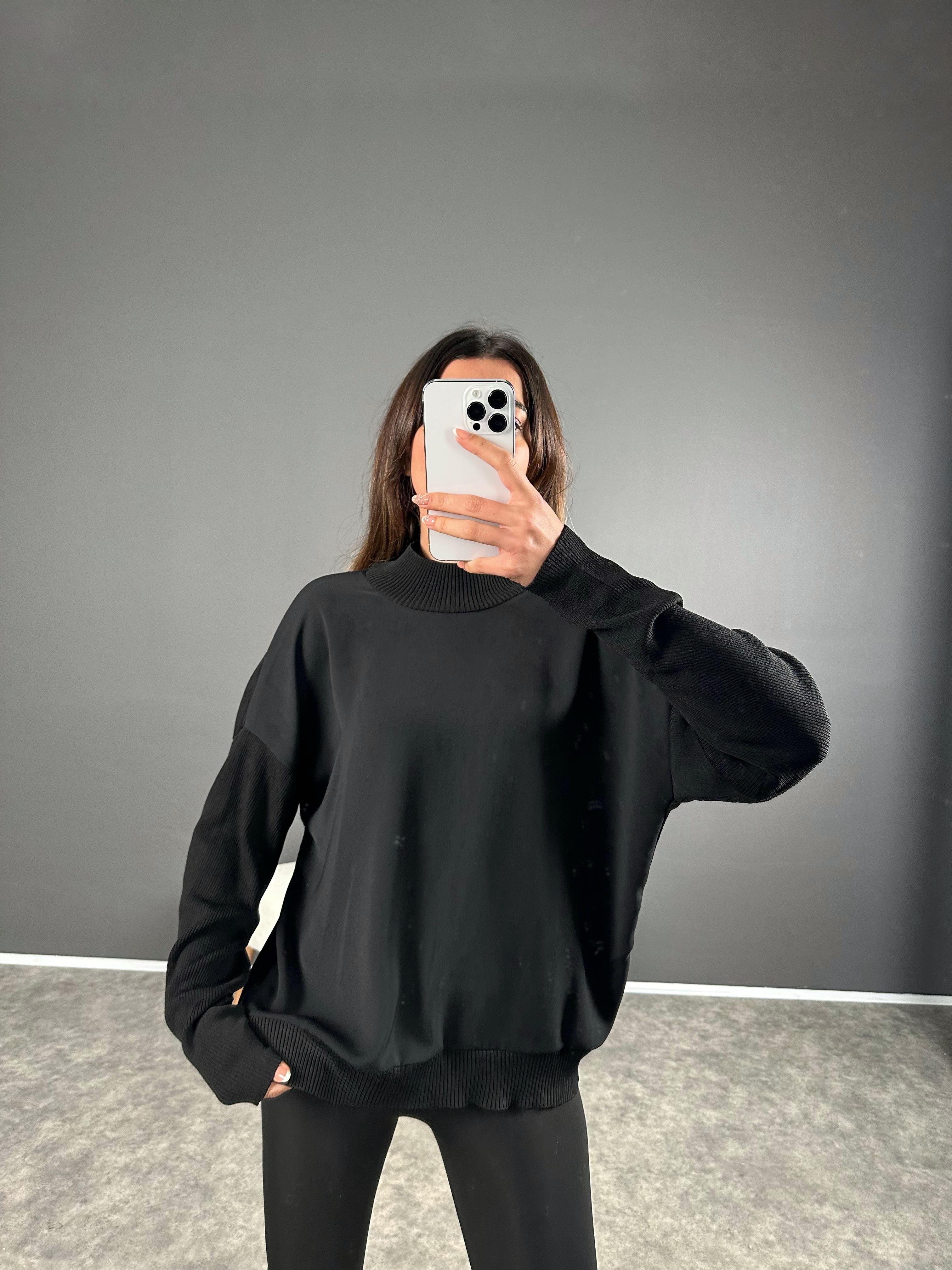 Siyah Çelik Örme Triko SweatGausSWEATSHIRTGU004117