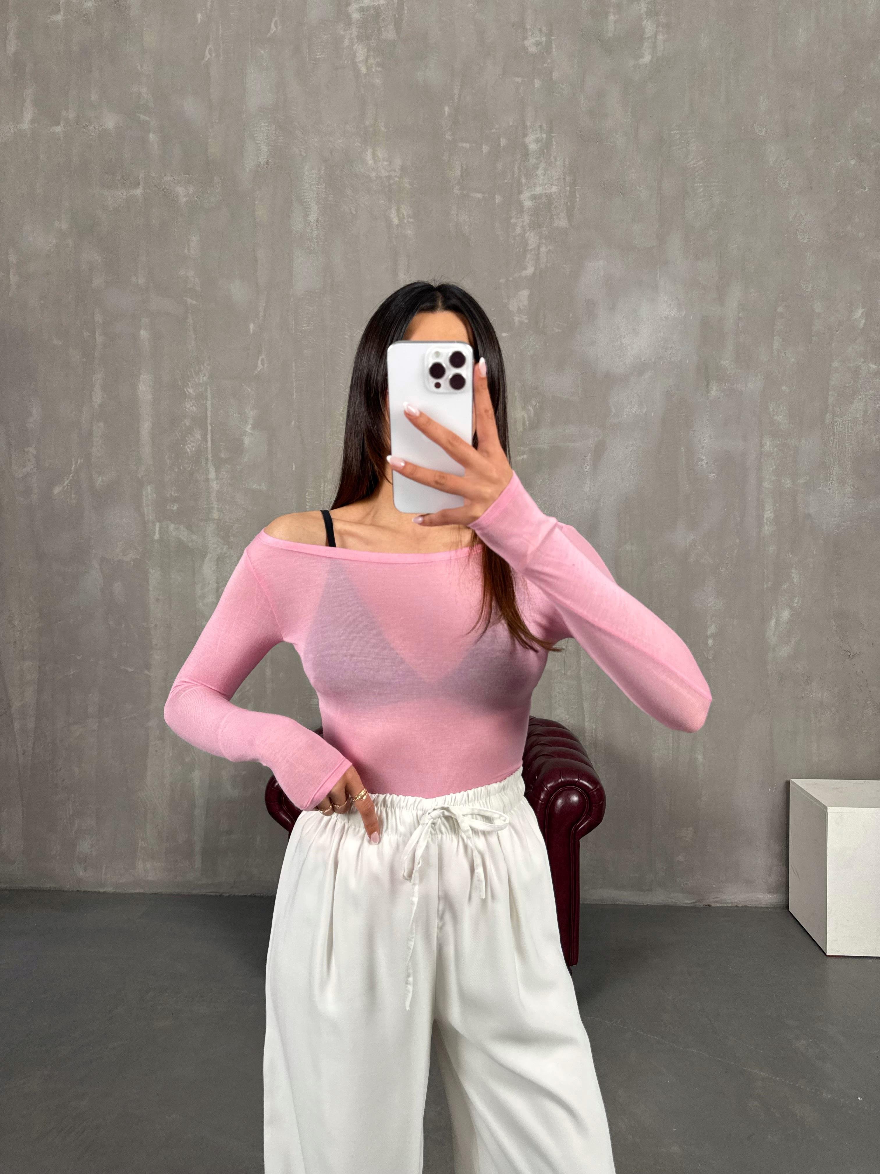 Pembe Transparan Kaşmir Dokulu Bluz Gaus00272GausBLUZGU1001632