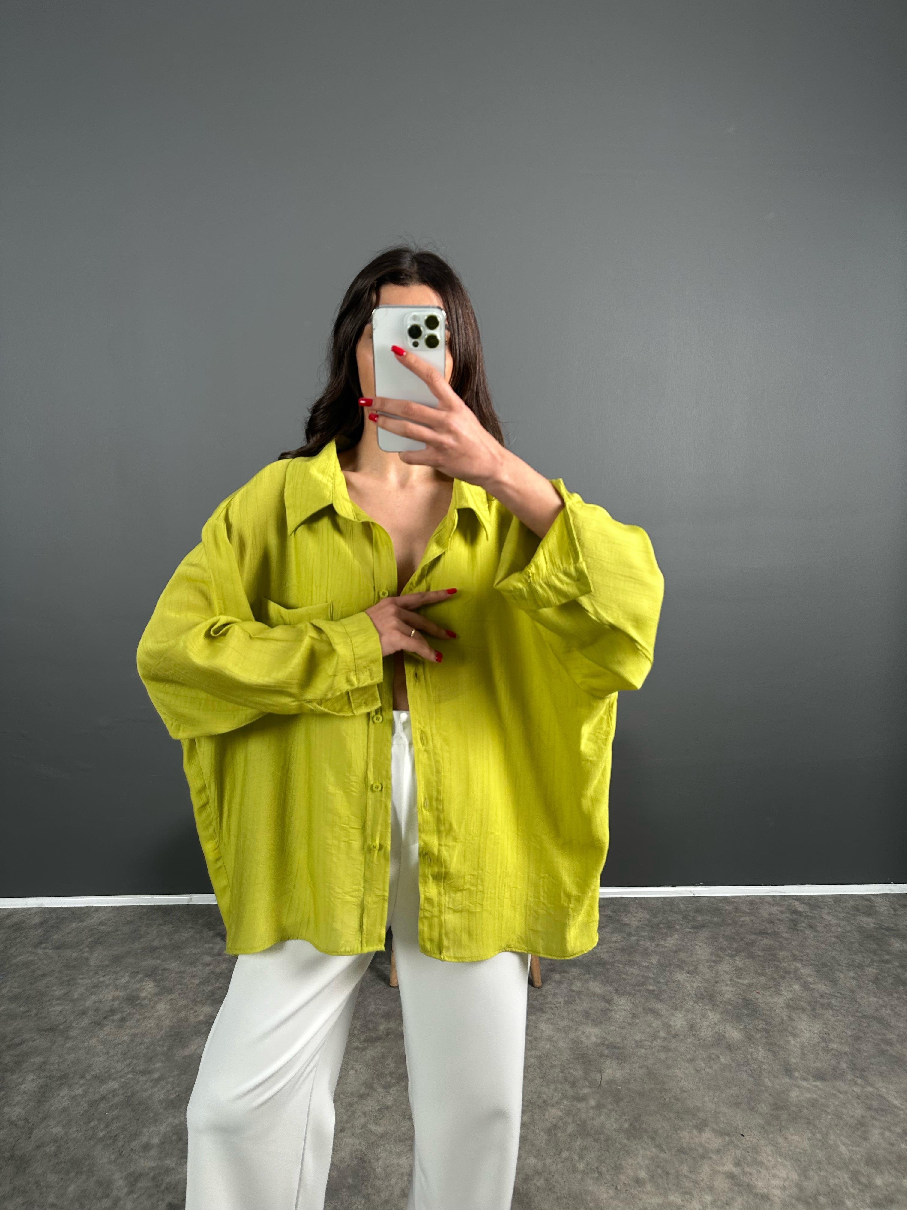 Li Yeşil Oversize Salaş Premium Gömlek