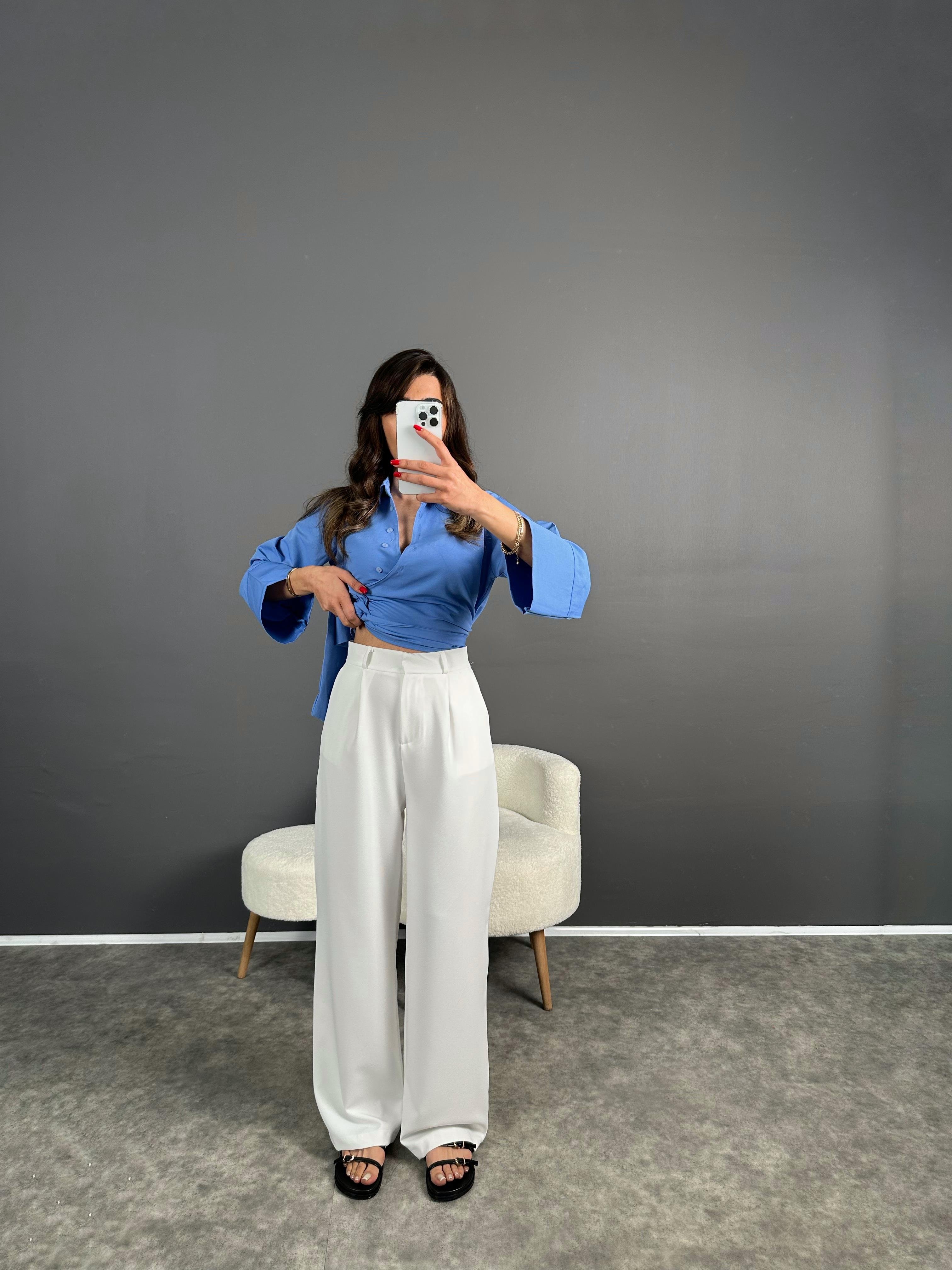 Beyaz Muadil Beyaz Palazzo Pantolon 