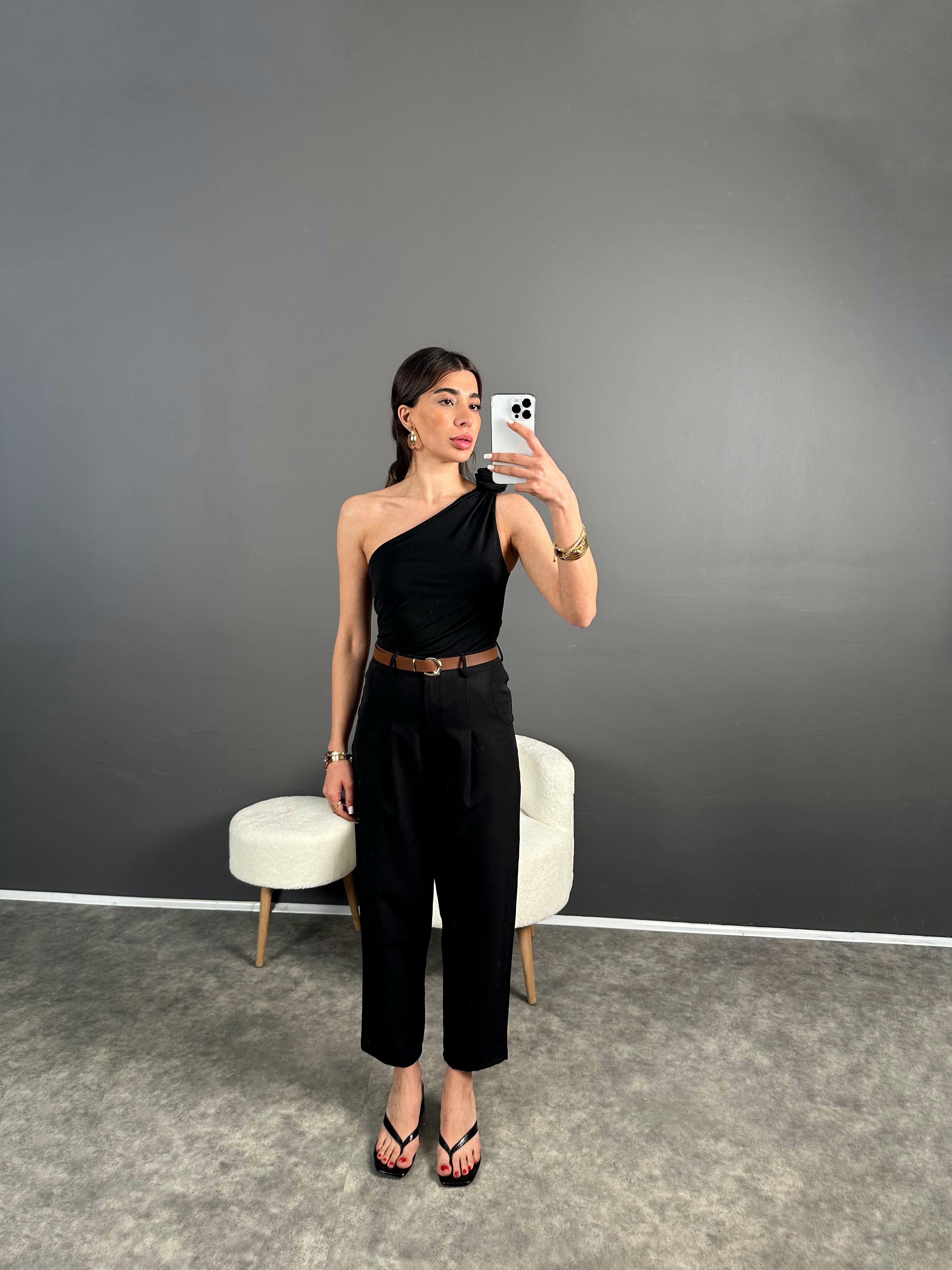 Siyah ZR Muadil Kemerli Pantolon 