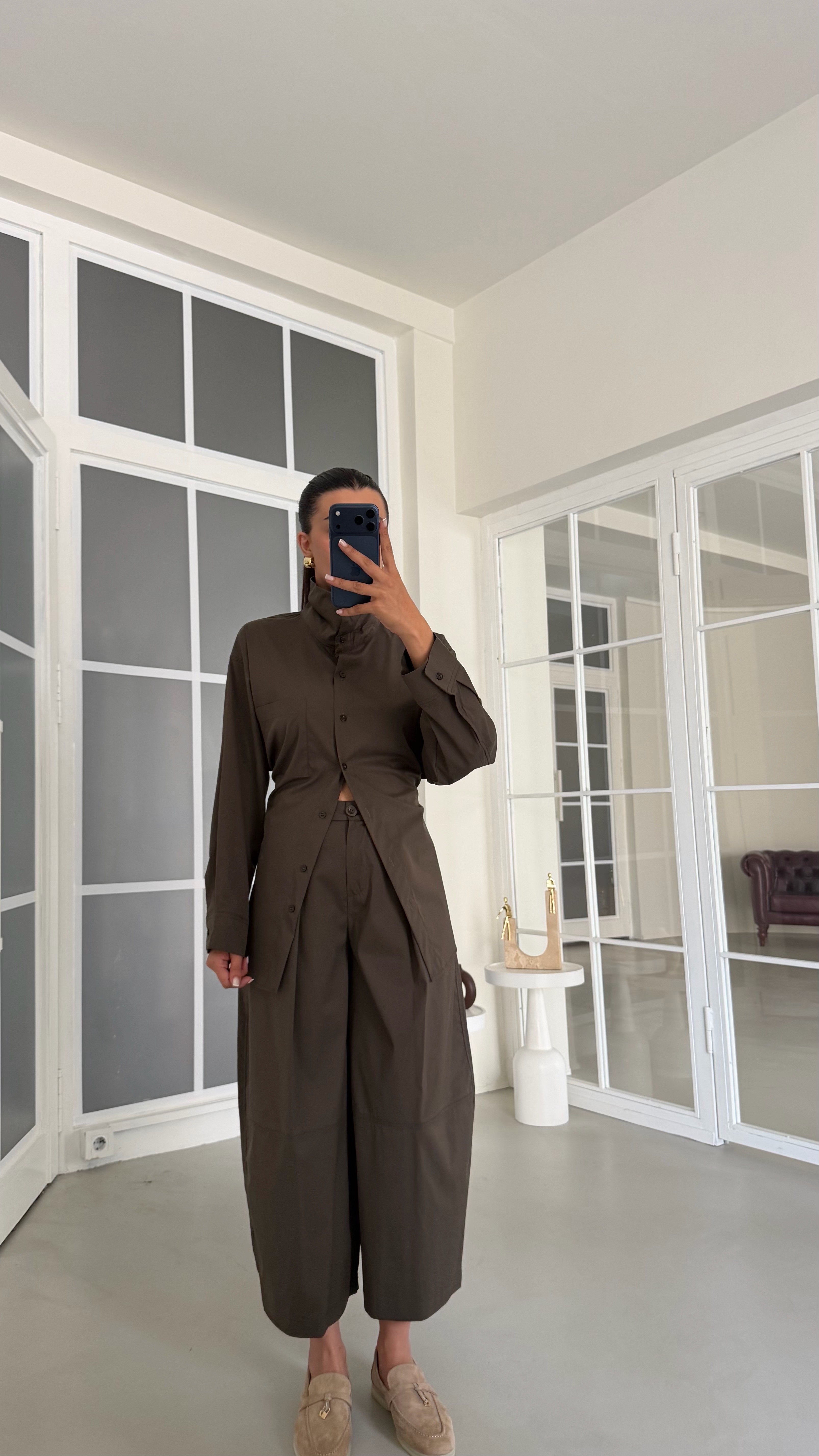 Haki Beli Ayarlanabilir Gömlek Balon Pantolon İkili Tencel Takım GAUS-02083GAUSSuitsGAUS-02083