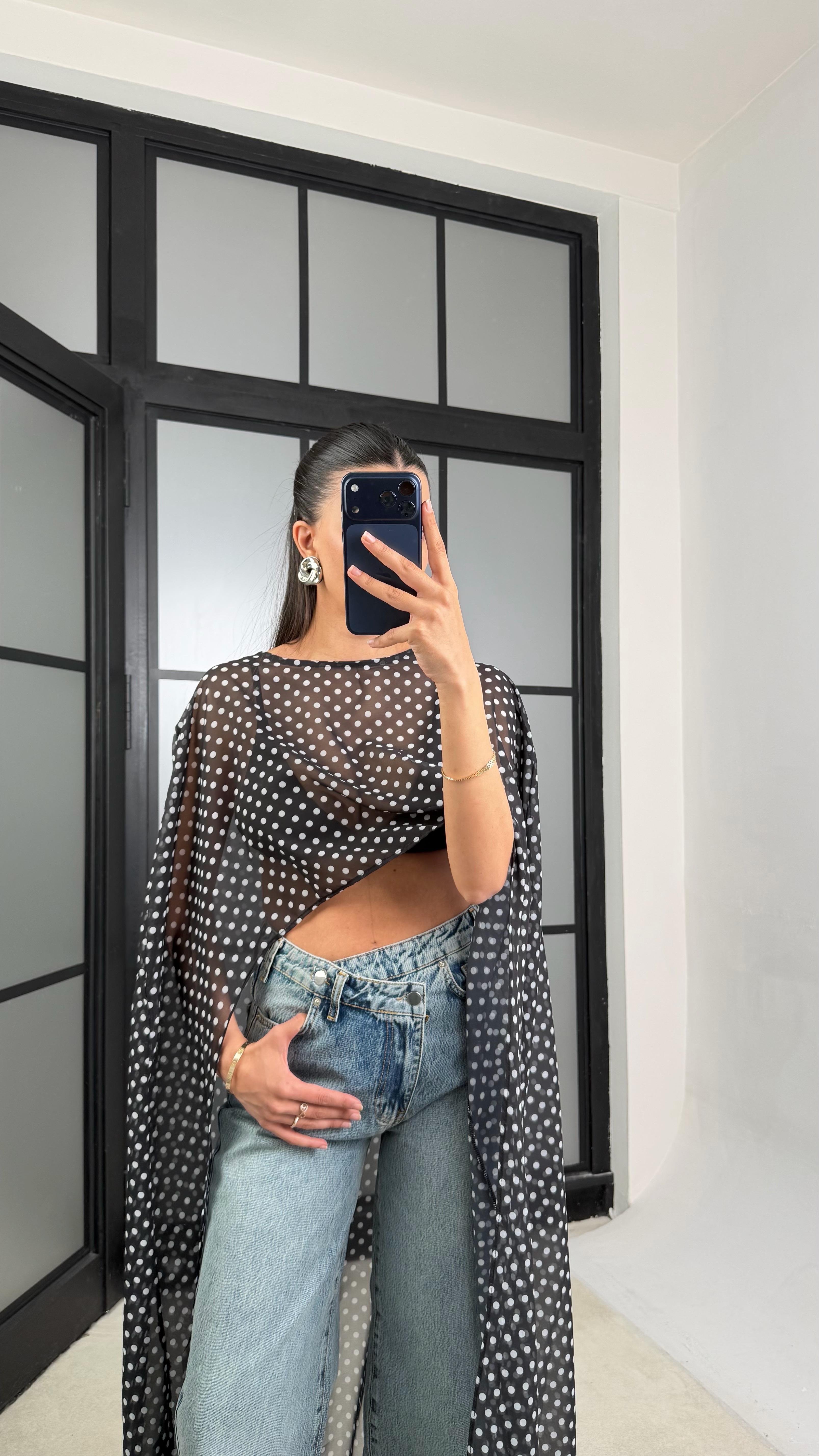 Puantiyeli Şifon Maxi Boy Pelerin GAUS-01457GAUSBLUZGAUS-01457