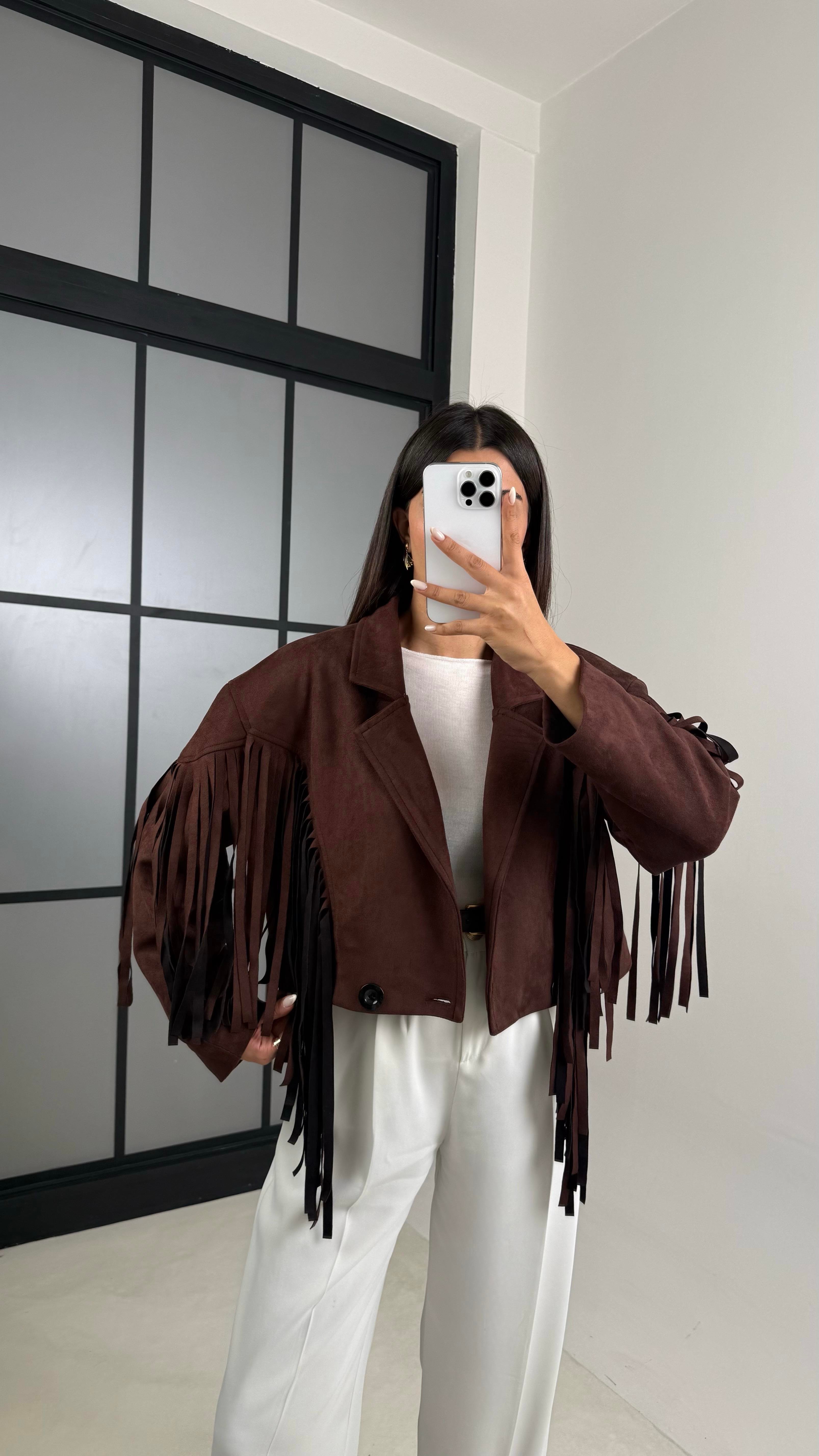 Acı Kahve Vintage Püsküllü Süet Ceket GAUS-00483GAUSCEKETGAUS-00483