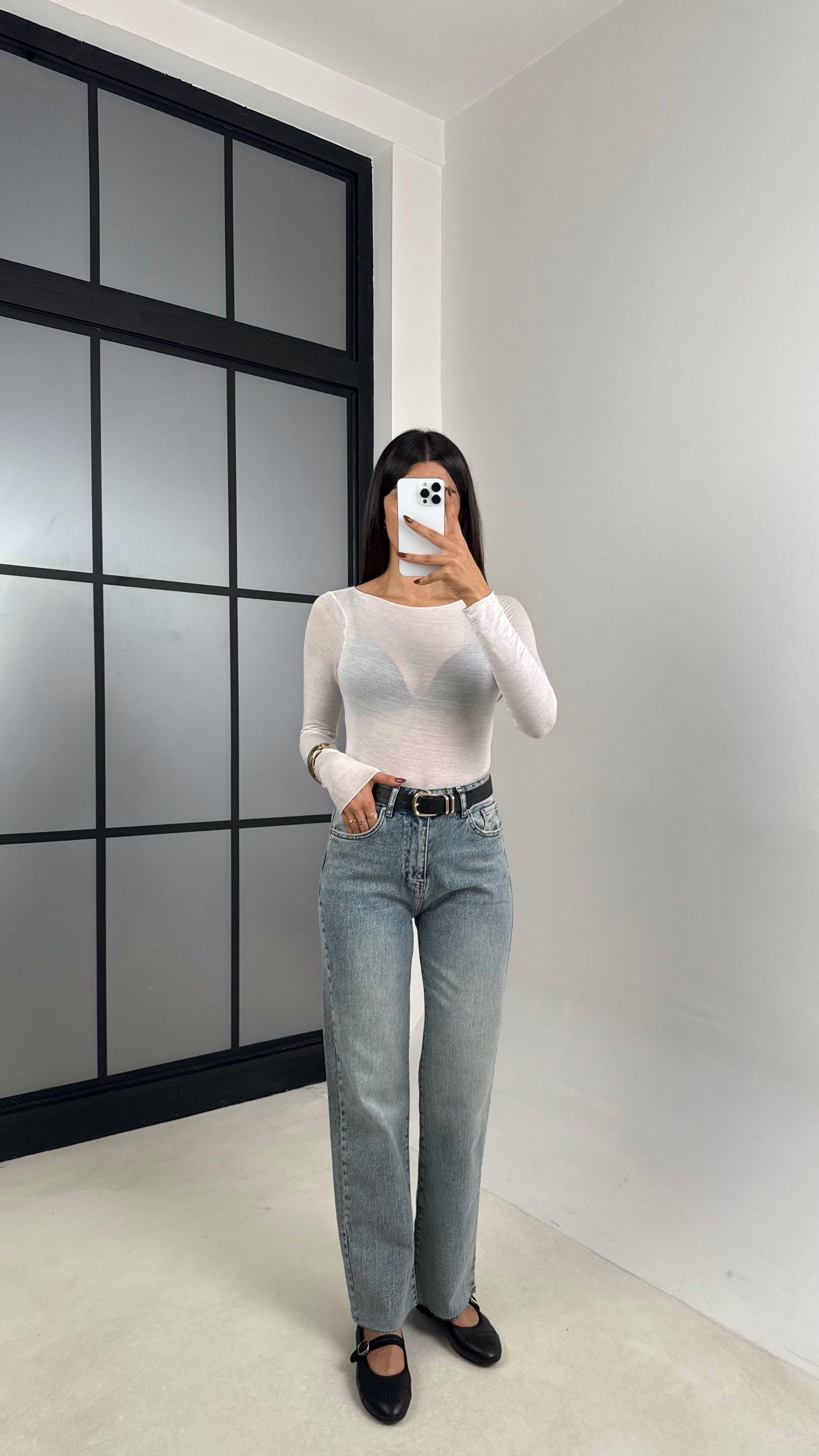 Mavi Kesik Paça Kemerli Jean GAUS-00149GAUSDenim PantsGAUS-00149