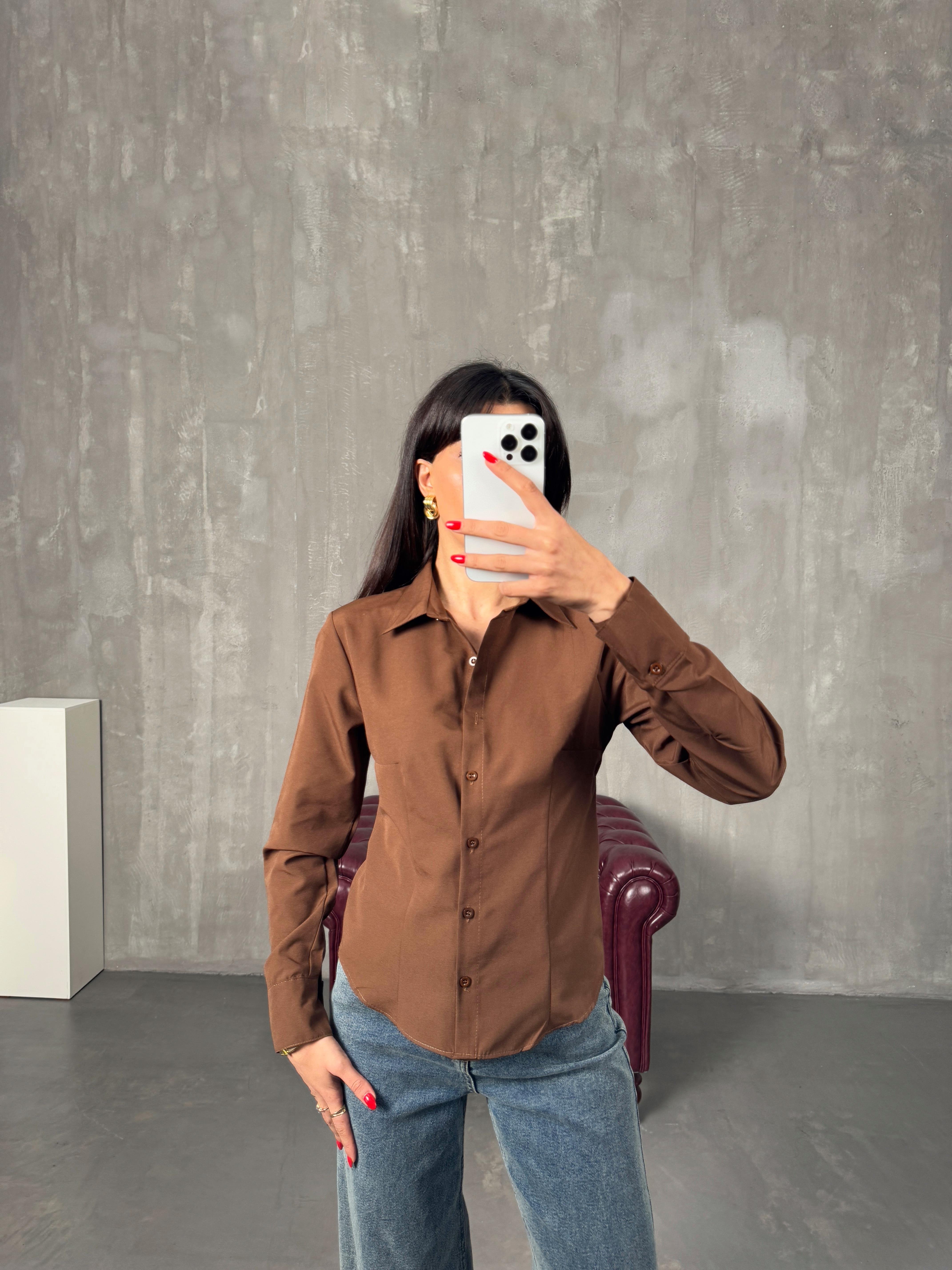 Neval Kahve Slim Fit Gömlek