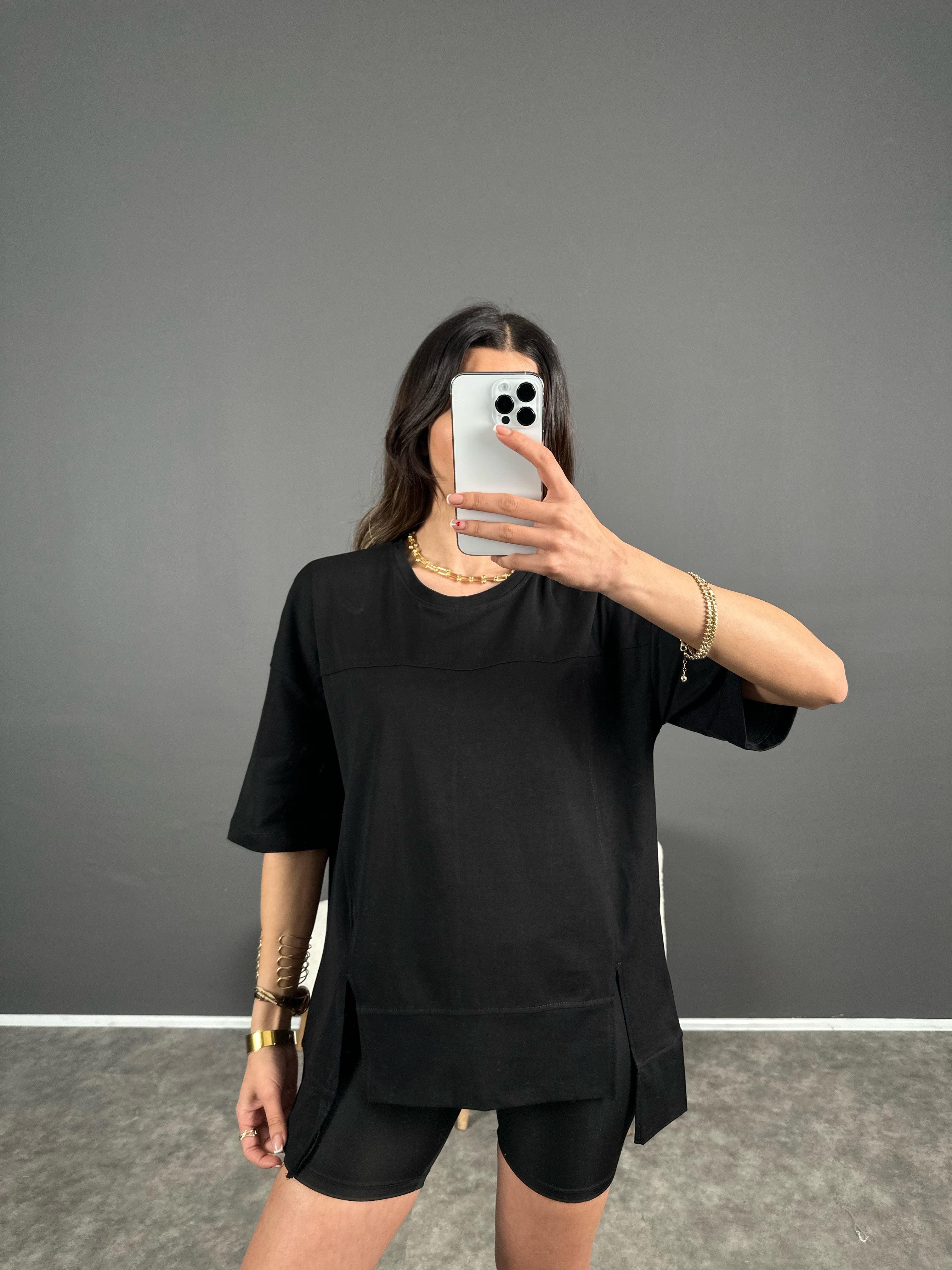 Luni Siyah Tasarım Oversize Tshirt