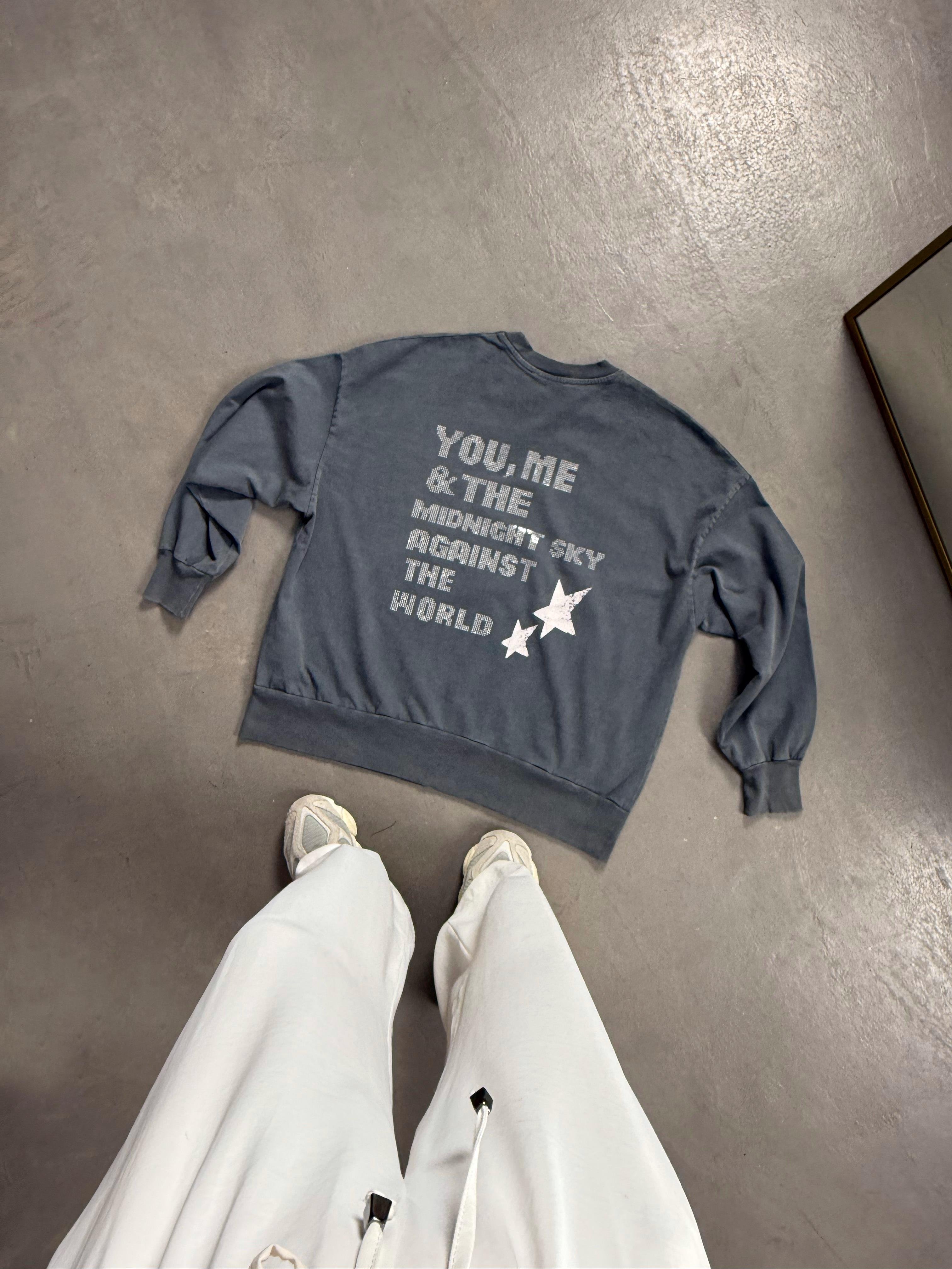 Kate Antrasit Yıkamalı Taşlı Oversize Sweat