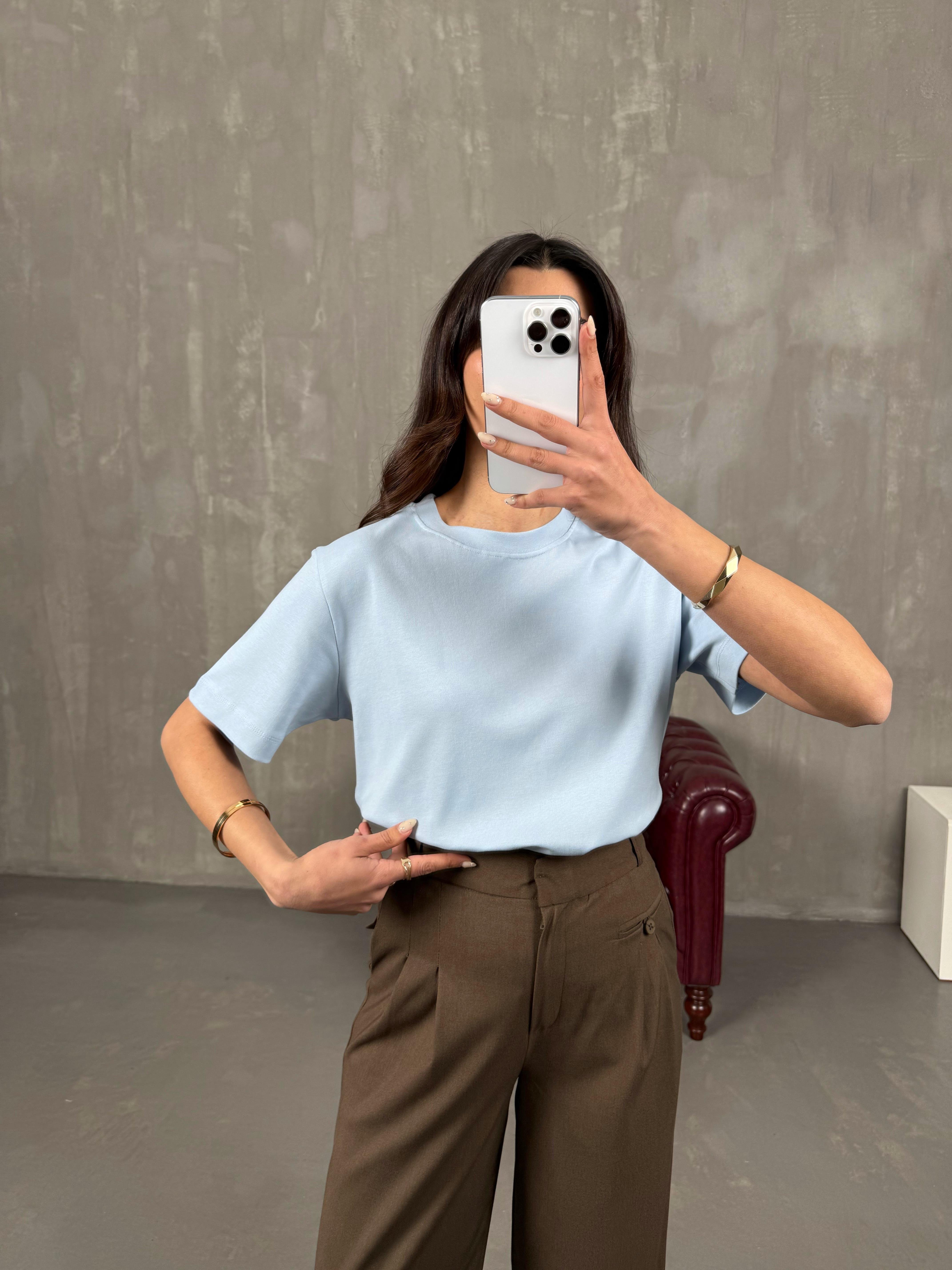 Nivon Mavi Pamuklu Bisiklet Yaka Basic Tshirt