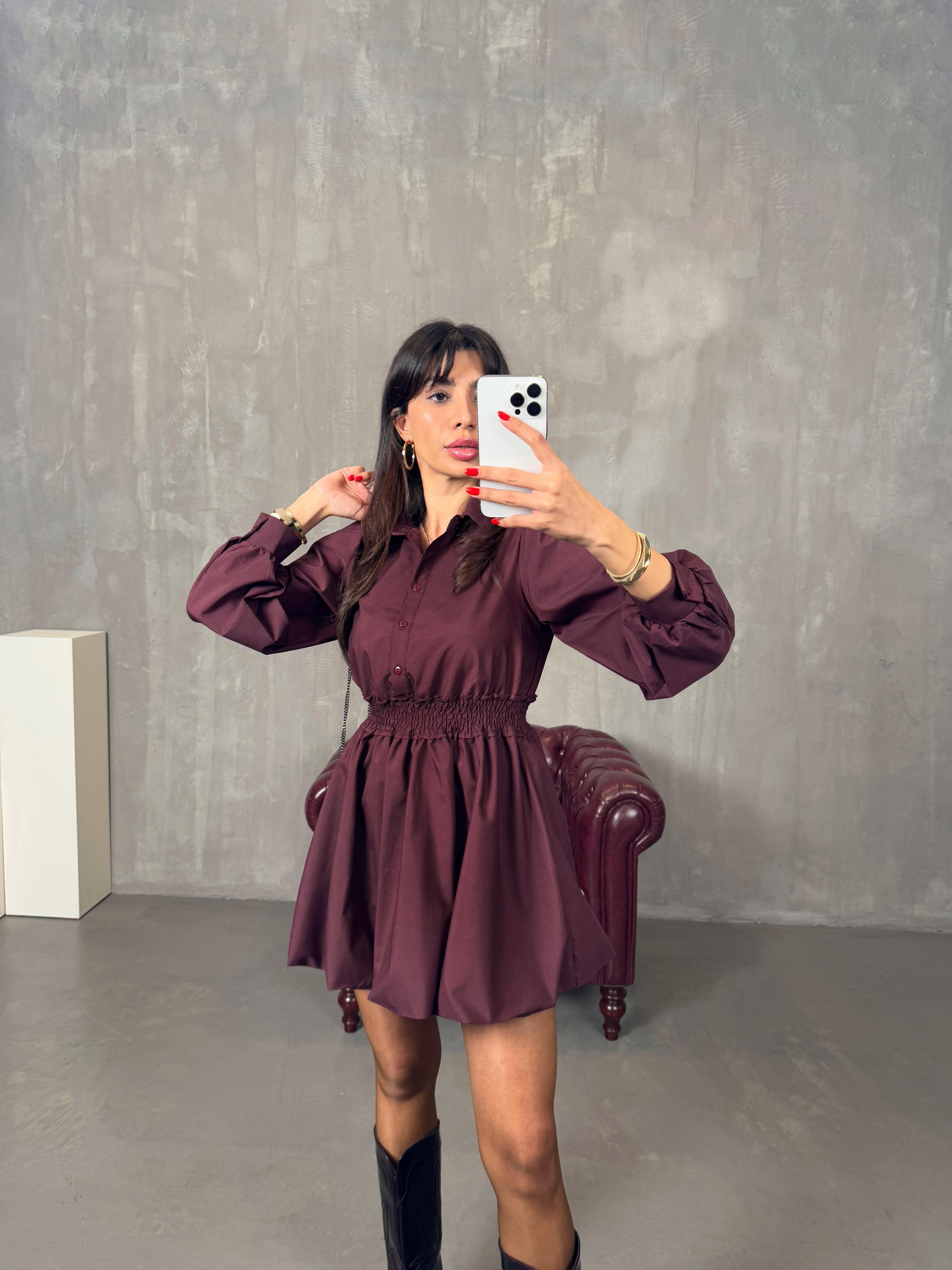 Puqa Bordo Balon Gömlek ElbiseGausELBİSEGU00904323