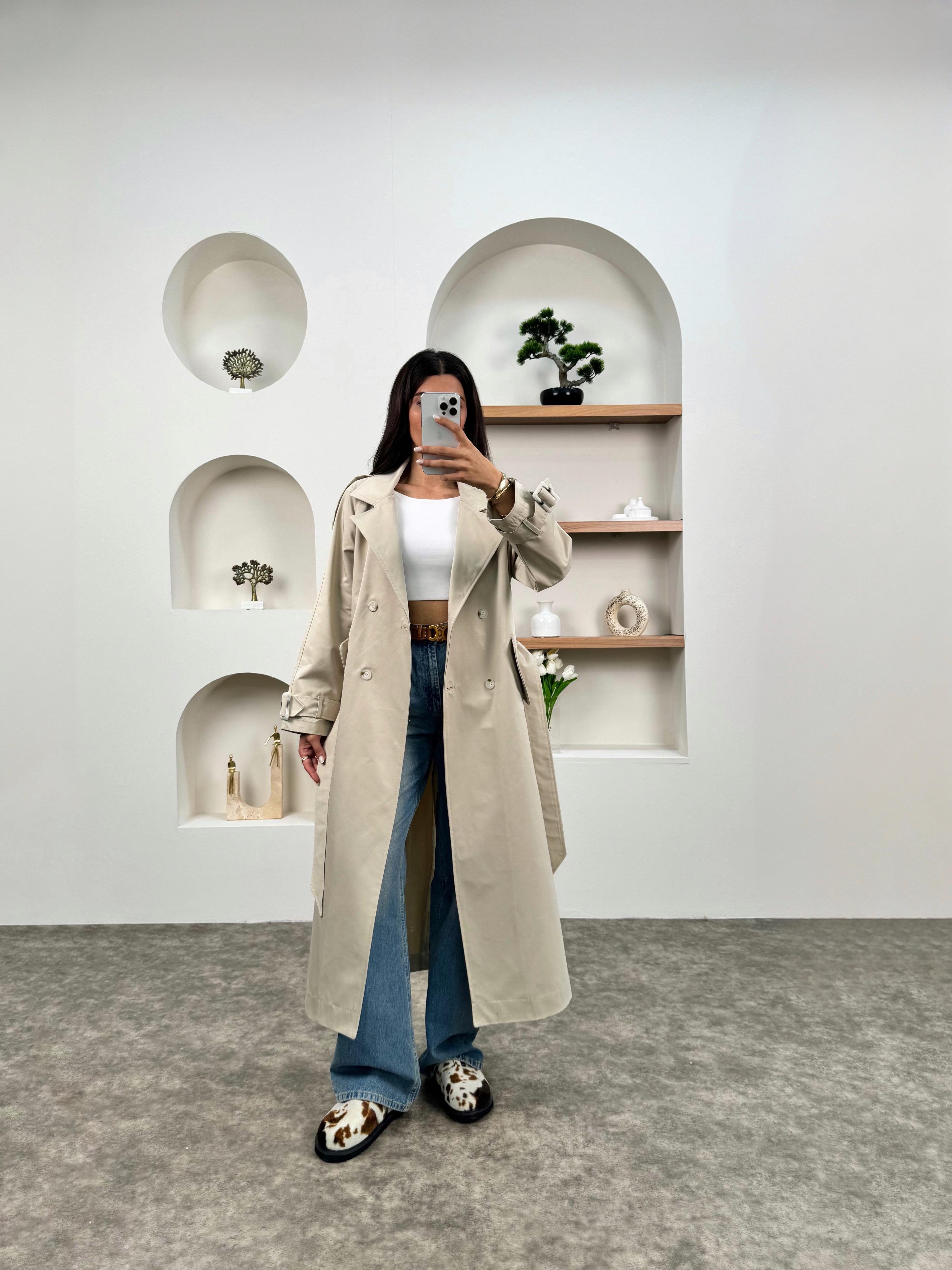 Zaria Taş Kemerli Astarsız TrençkotGausKABANGU00903433